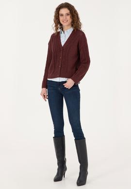 Kadın Bordo Triko Hırka - 50309657008