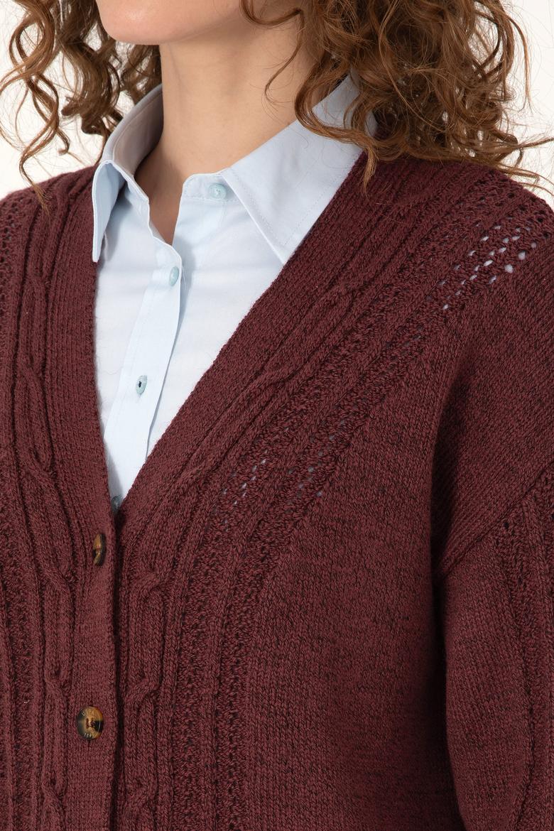 Kadın Bordo Triko Hırka - 50309657008