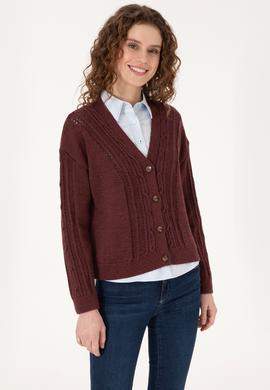 Kadın Bordo Triko Hırka - 50309657008