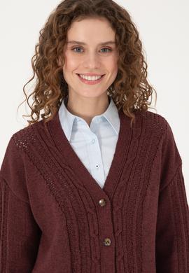 Kadın Bordo Triko Hırka - 50309657008