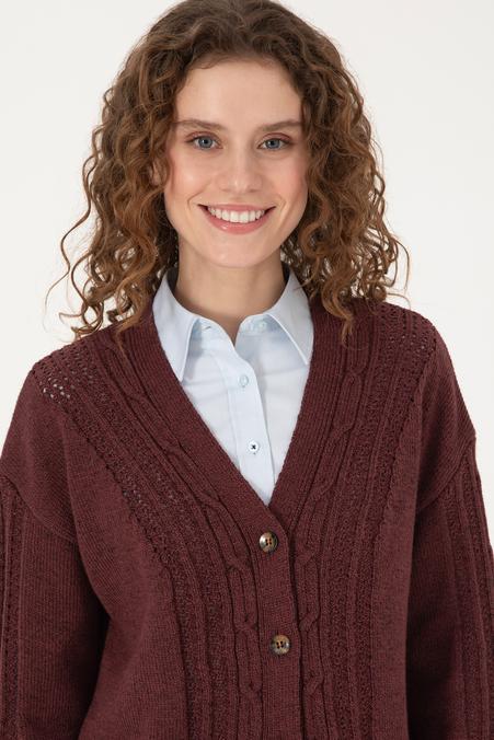 Kadın Bordo Triko Hırka