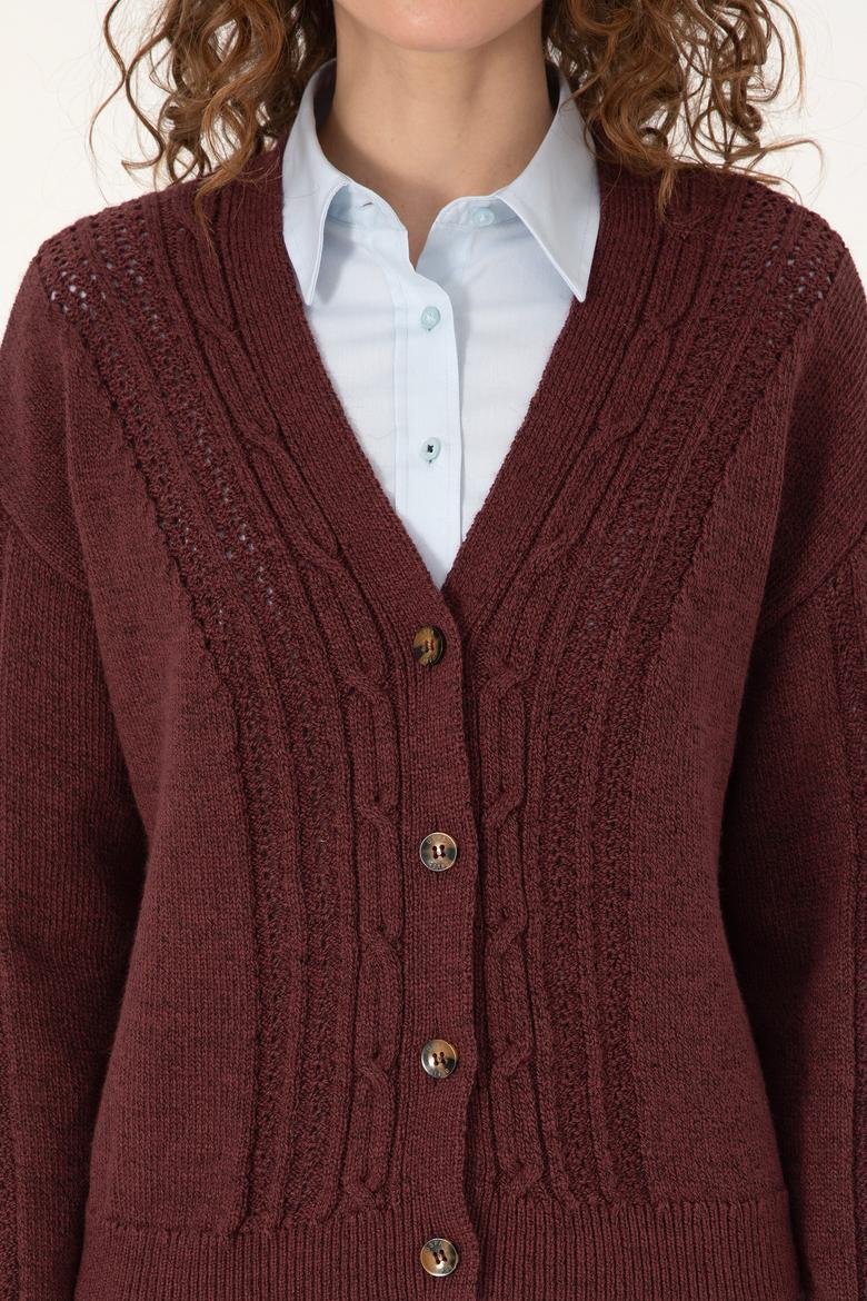 Kadın Bordo Triko Hırka - 50309657008