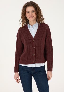 Kadın Bordo Triko Hırka - 50309657008