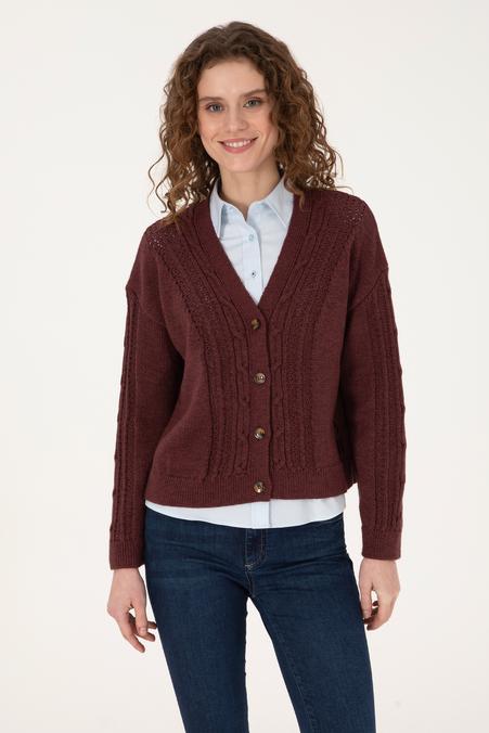 Kadın Bordo Triko Hırka