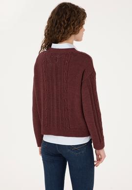 Kadın Bordo Triko Hırka - 50309657008