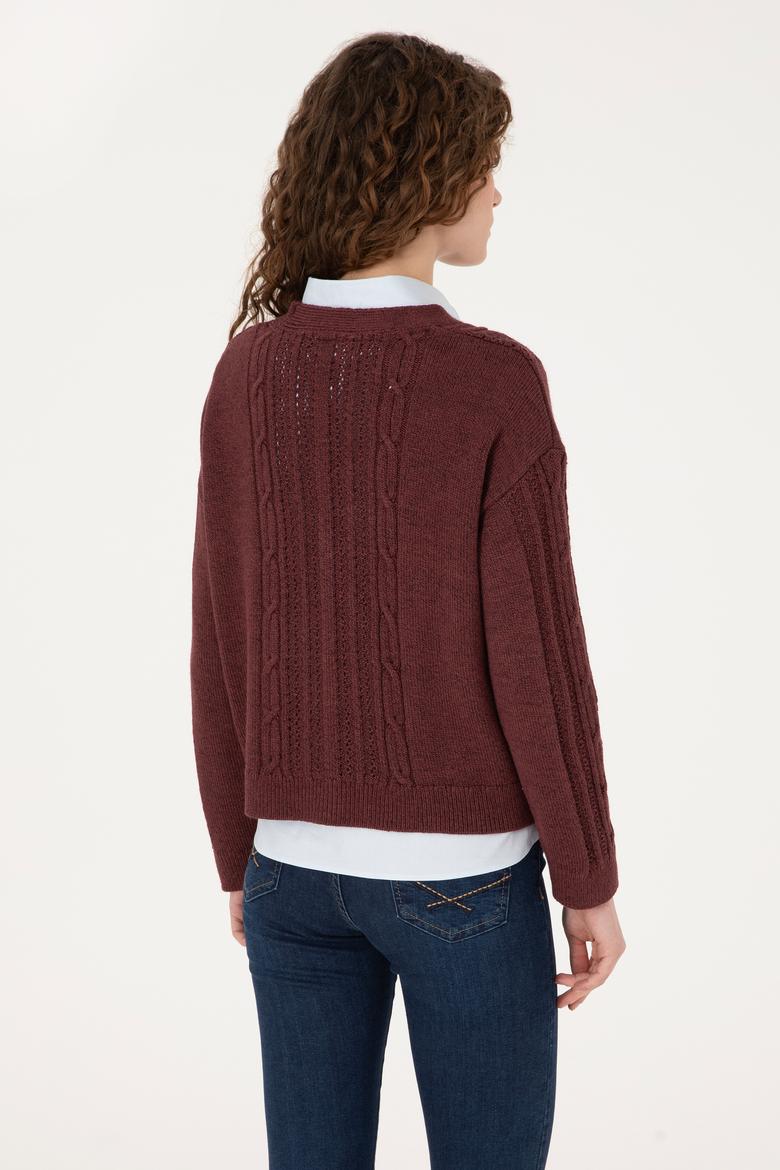 Kadın Bordo Triko Hırka - 50309657008