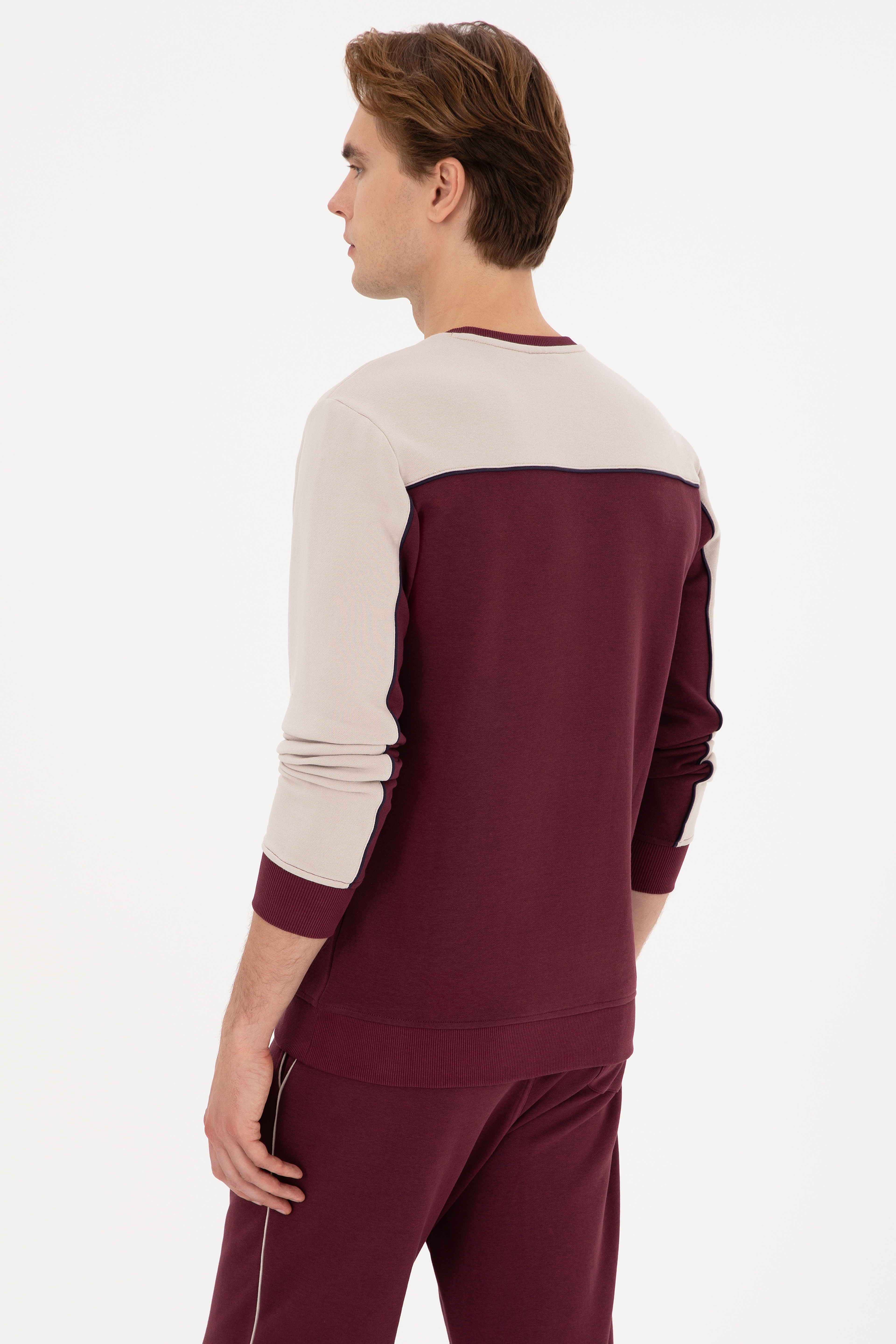 Erkek Regular Fit Bisiklet Yaka Bordo Sweatshirt - Image 5