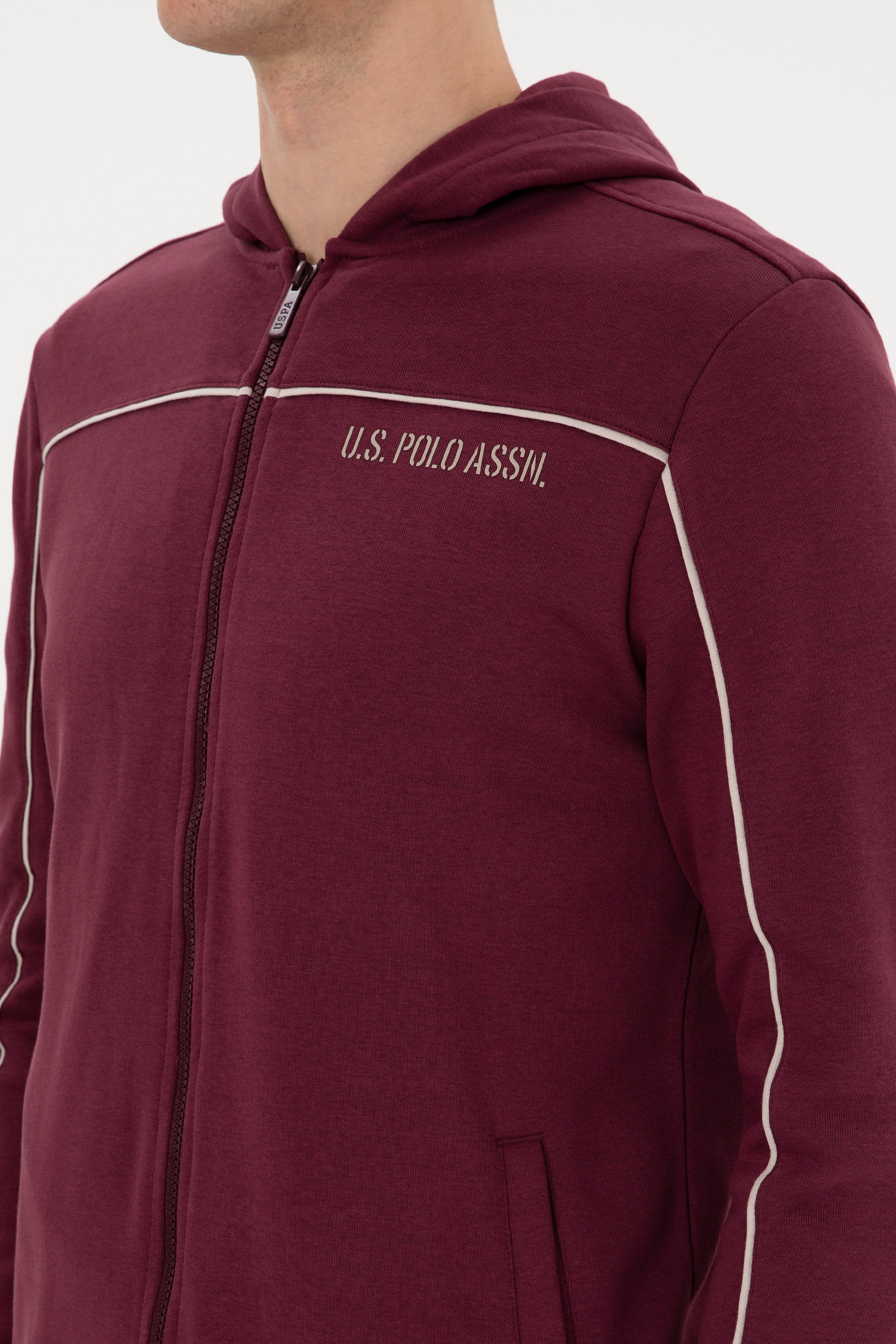 Erkek Regular Fit Fermuarlı Kapüşonlu Bordo Örme Hırka