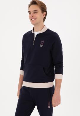 Erkek Yarım Fermuarlı Comfort Fit Lacivert Basic Sweatshirt - 50316303026
