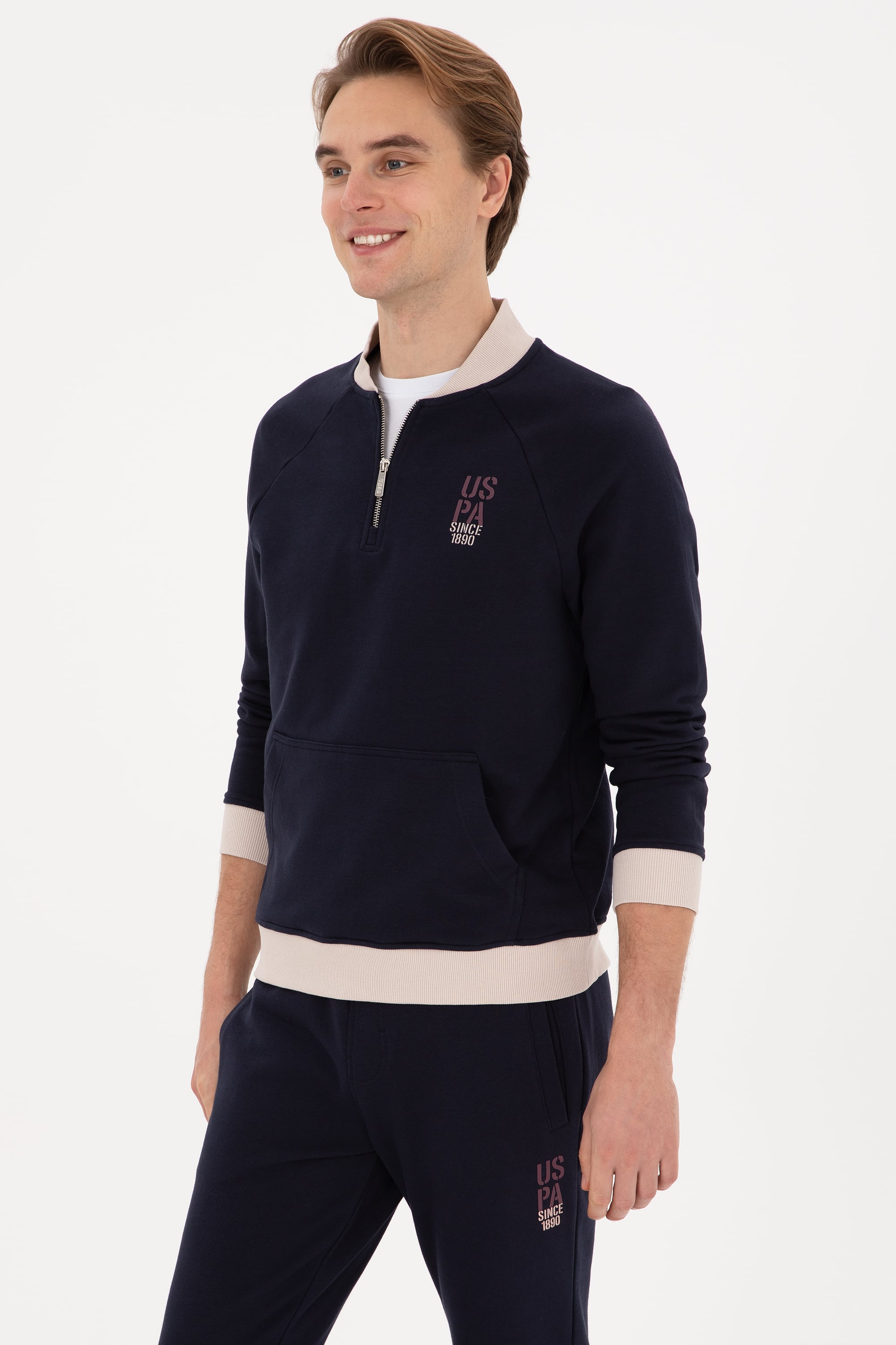 Erkek Yarım Fermuarlı Comfort Fit Lacivert Basic Sweatshirt - Image 3