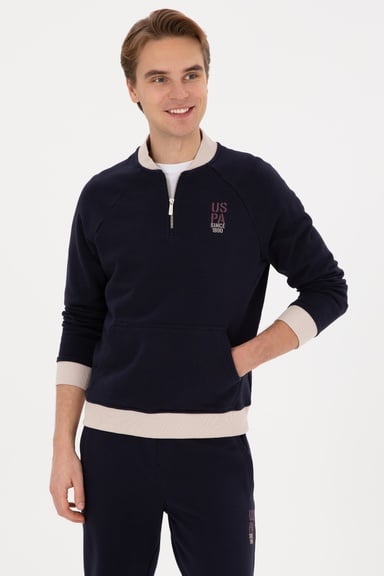Erkek Yarım Fermuarlı Comfort Fit Lacivert Basic Sweatshirt