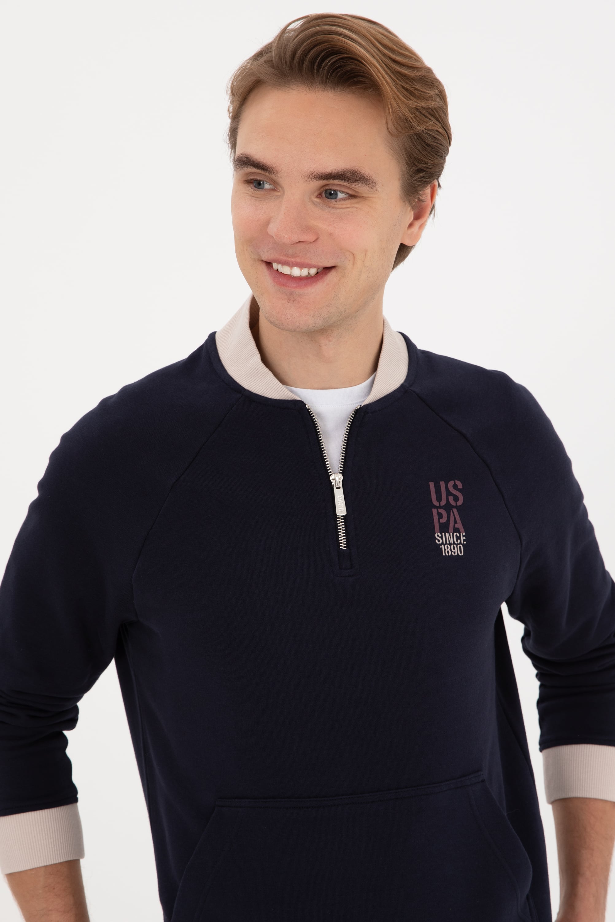 Erkek Yarım Fermuarlı Comfort Fit Lacivert Basic Sweatshirt - Image 2