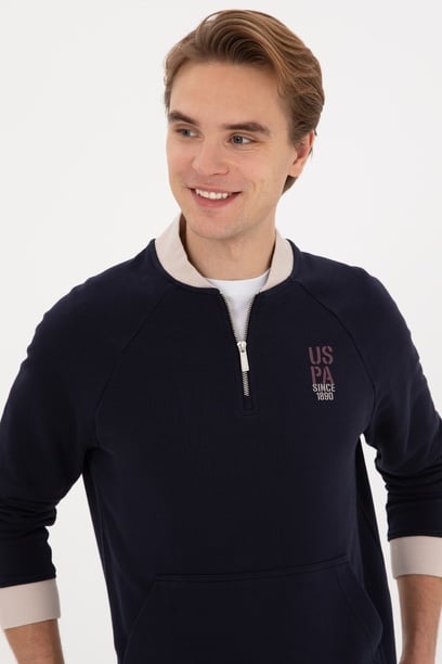 Erkek Yarım Fermuarlı Comfort Fit Lacivert Basic Sweatshirt