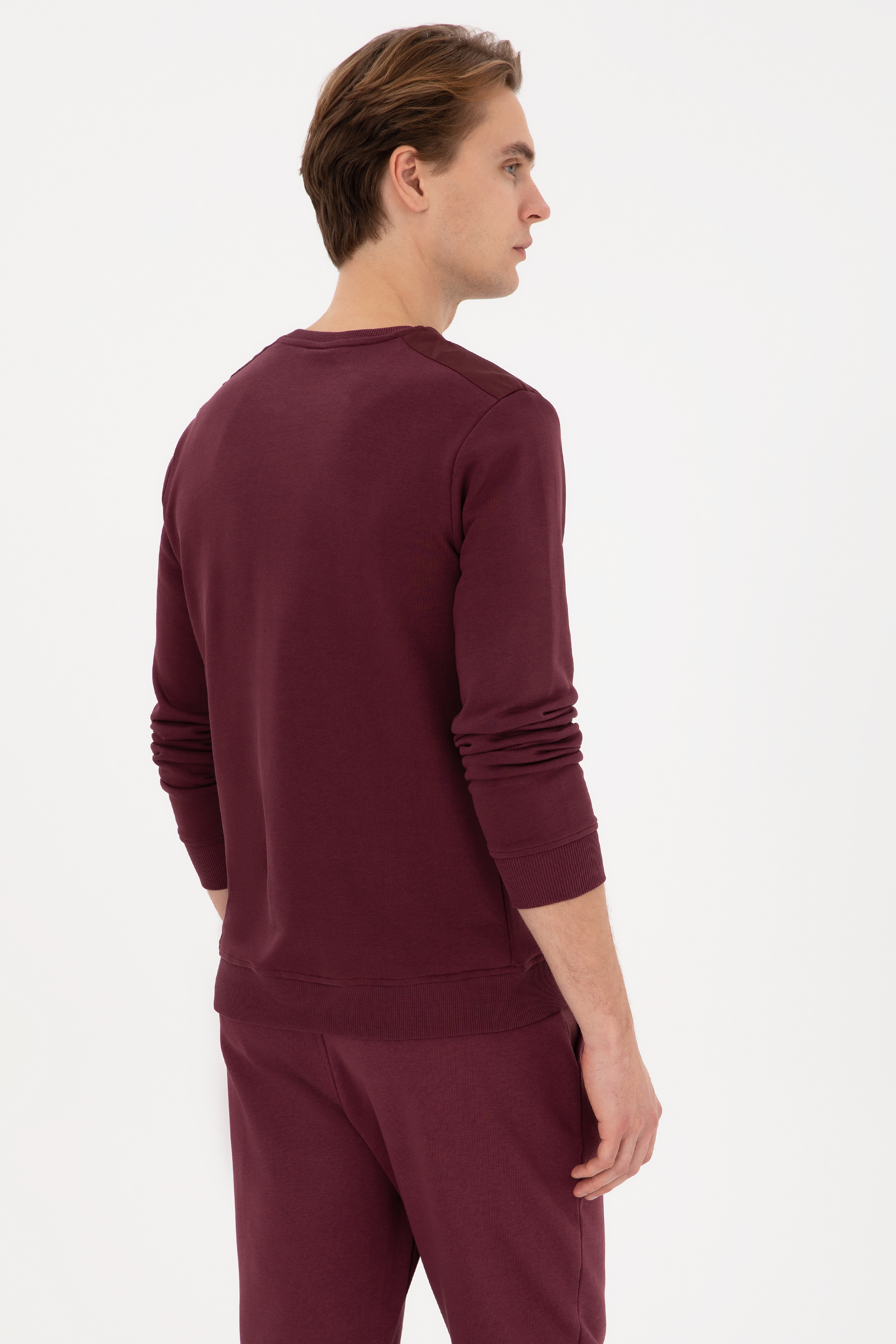Erkek Regular Fit Bisiklet Yaka Bordo Sweatshirt - Image 5