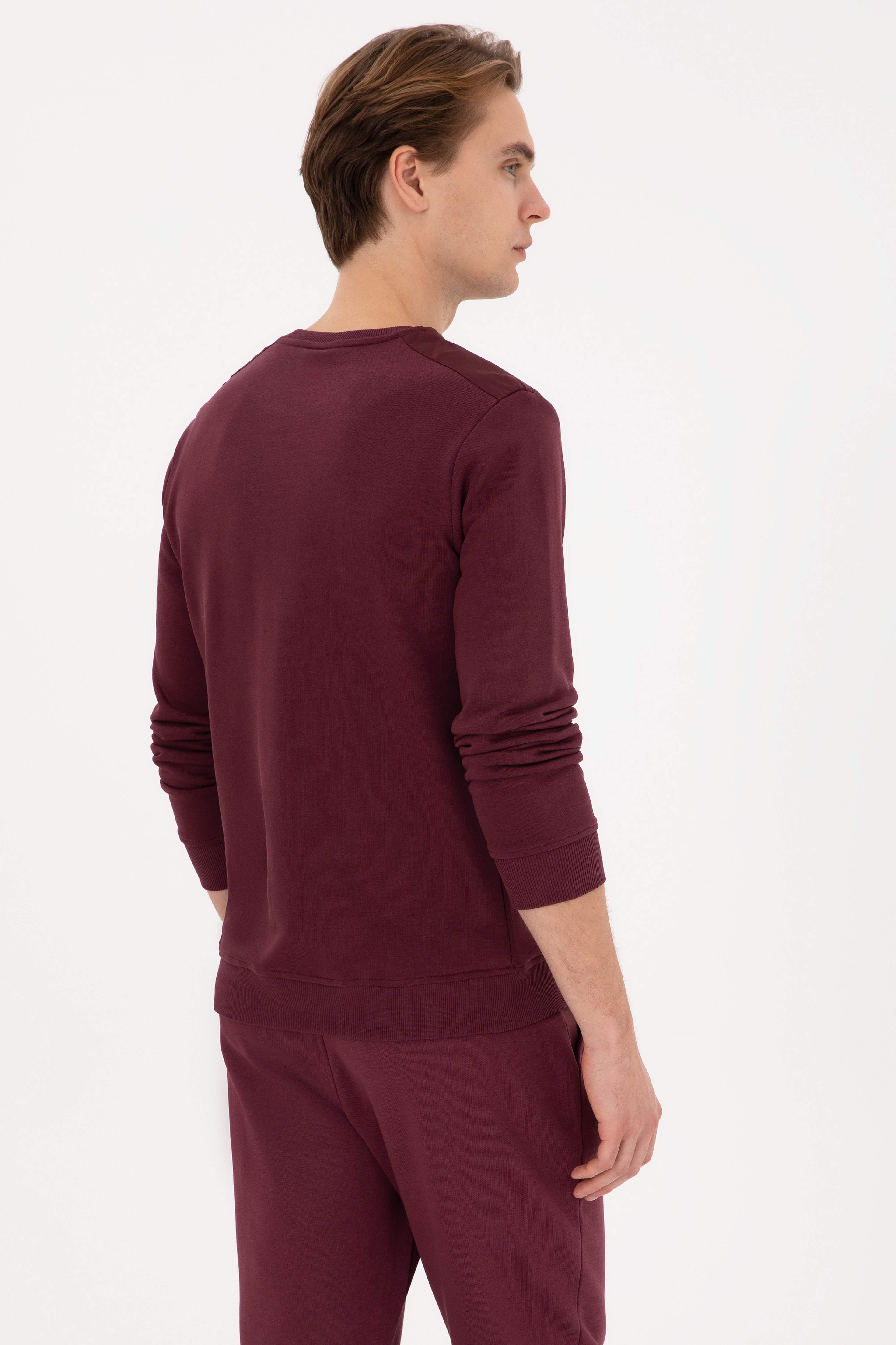 Erkek Regular Fit Bisiklet Yaka Bordo Sweatshirt