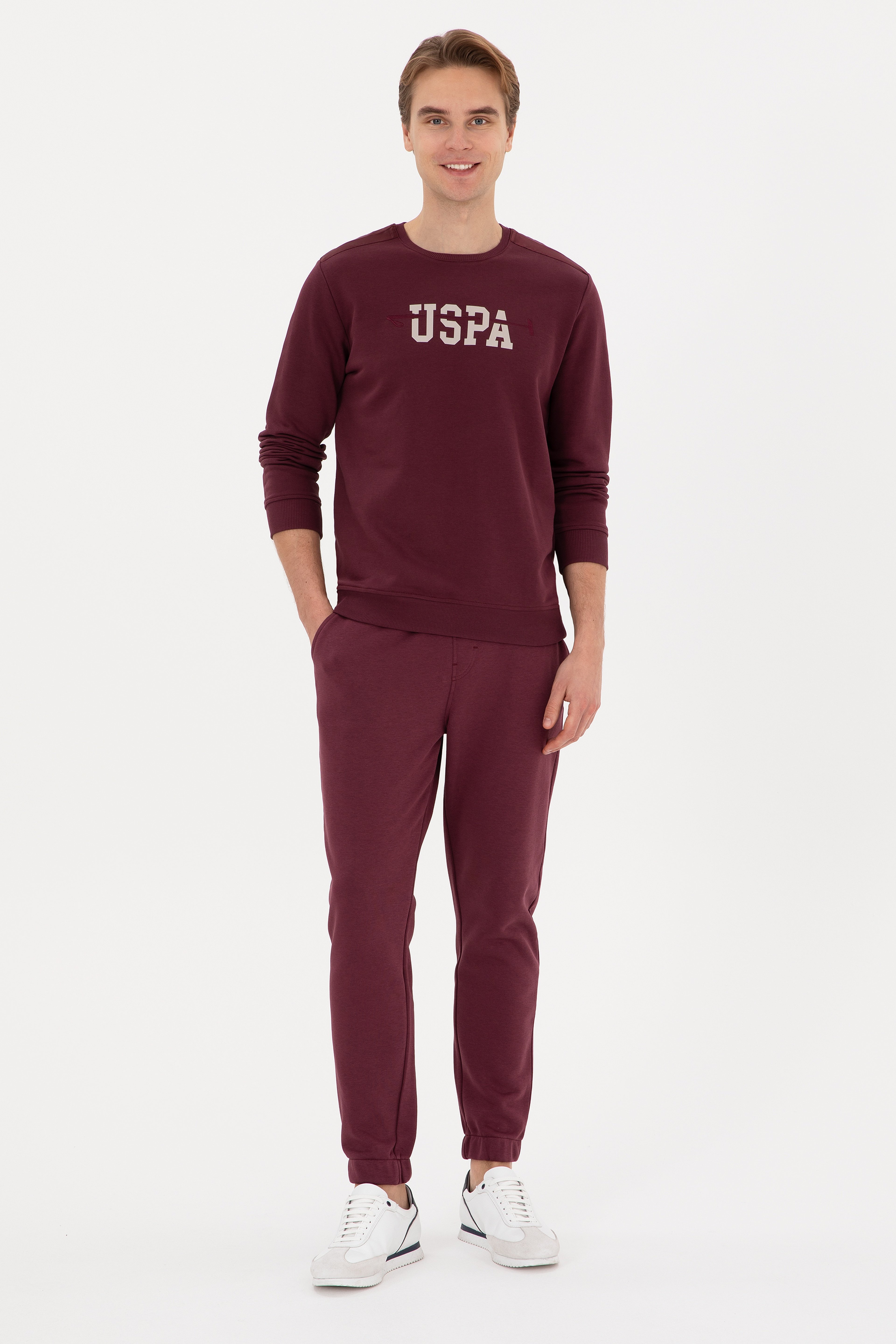 Erkek Regular Fit Bisiklet Yaka Bordo Sweatshirt - Image 4