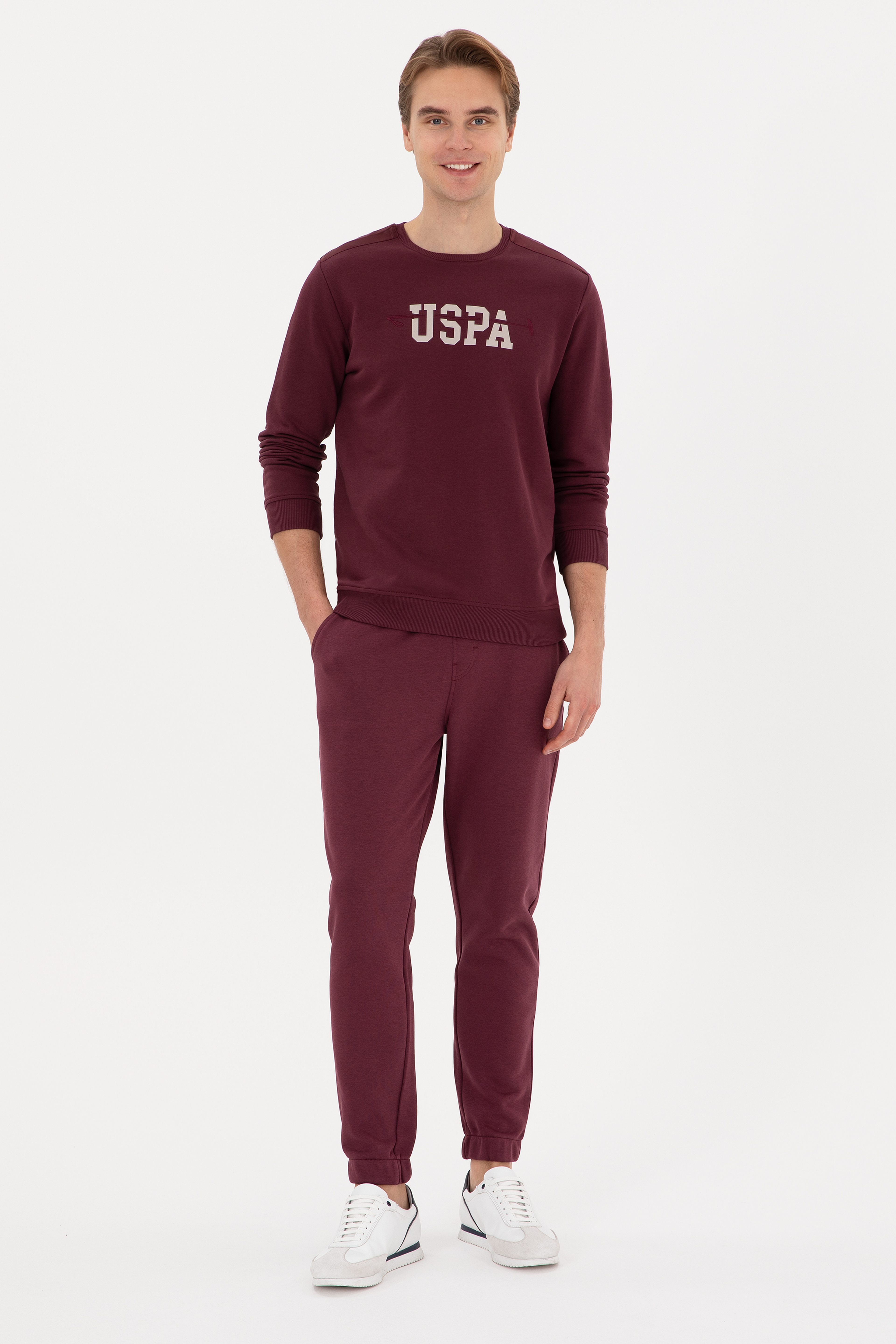 Erkek Regular Fit Bisiklet Yaka Bordo Sweatshirt