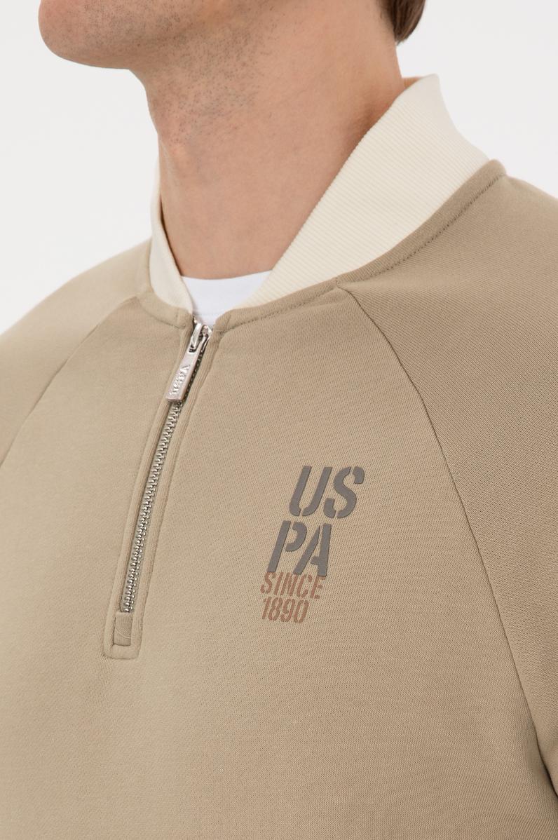 Erkek Yarım Fermuarlı Comfort Fit Açık Haki Basic Sweatshirt