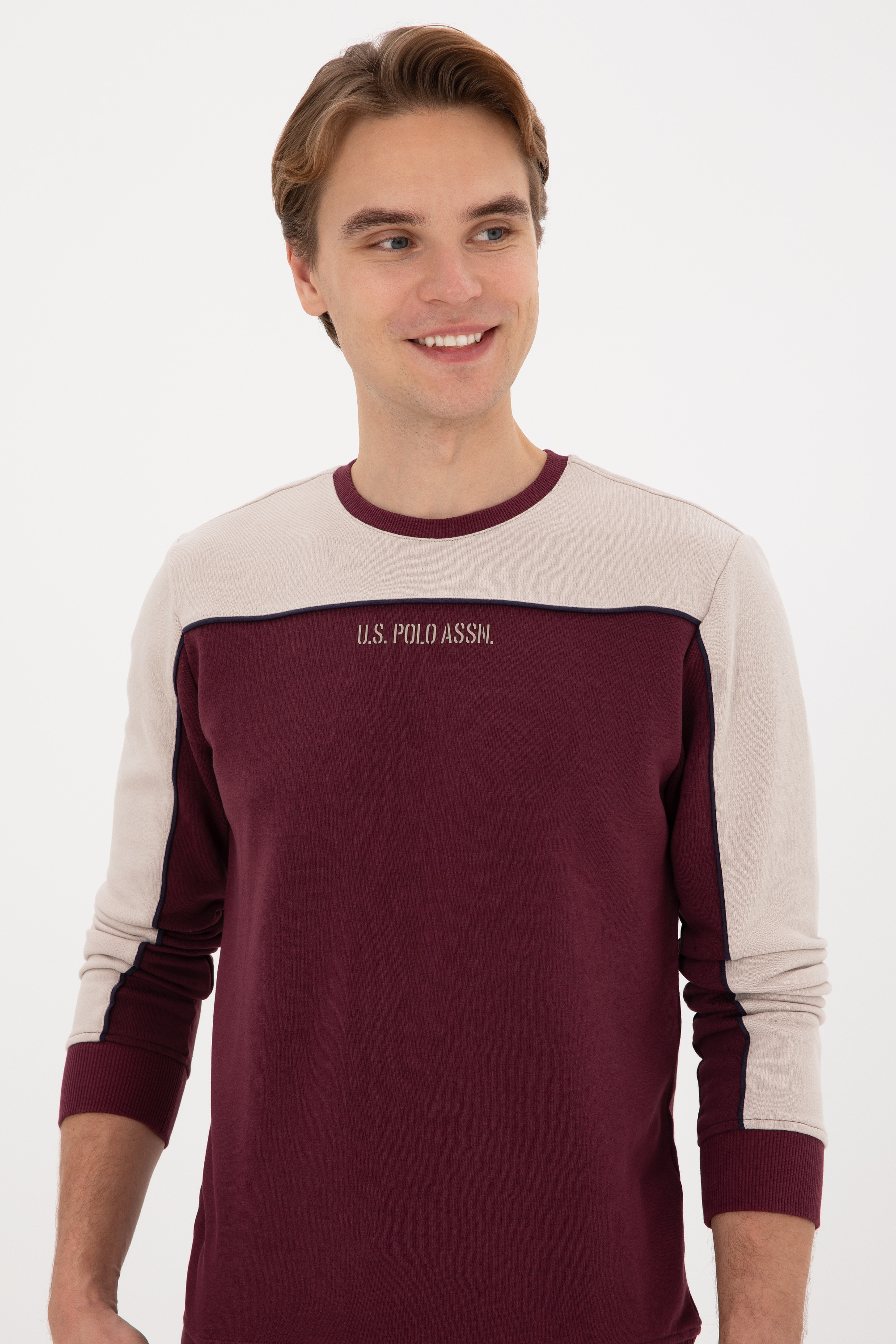 Erkek Regular Fit Bisiklet Yaka Bordo Sweatshirt - Image 2
