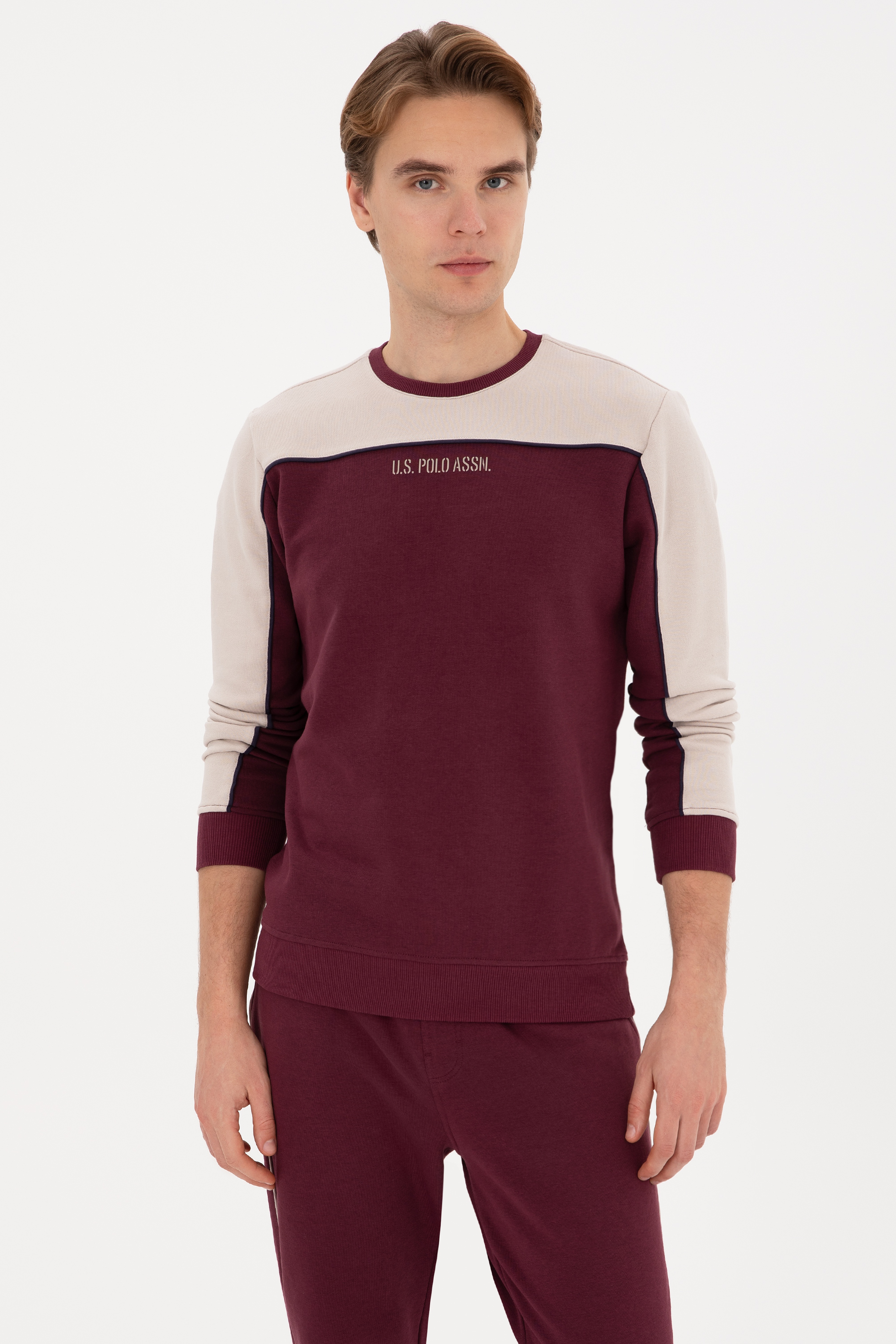 Erkek Regular Fit Bisiklet Yaka Bordo Sweatshirt - Image 1
