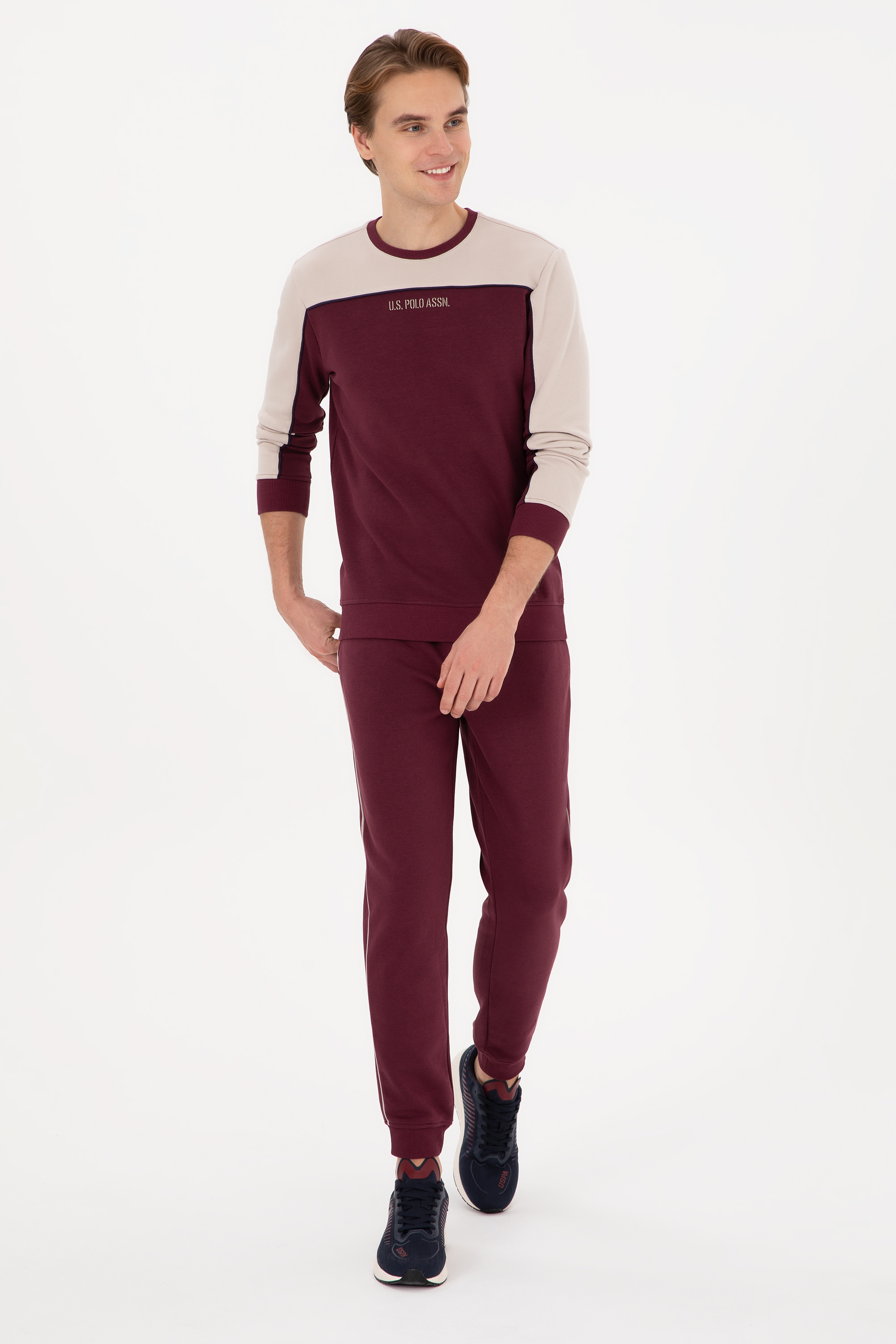 Erkek Regular Fit Bisiklet Yaka Bordo Sweatshirt - Image 4