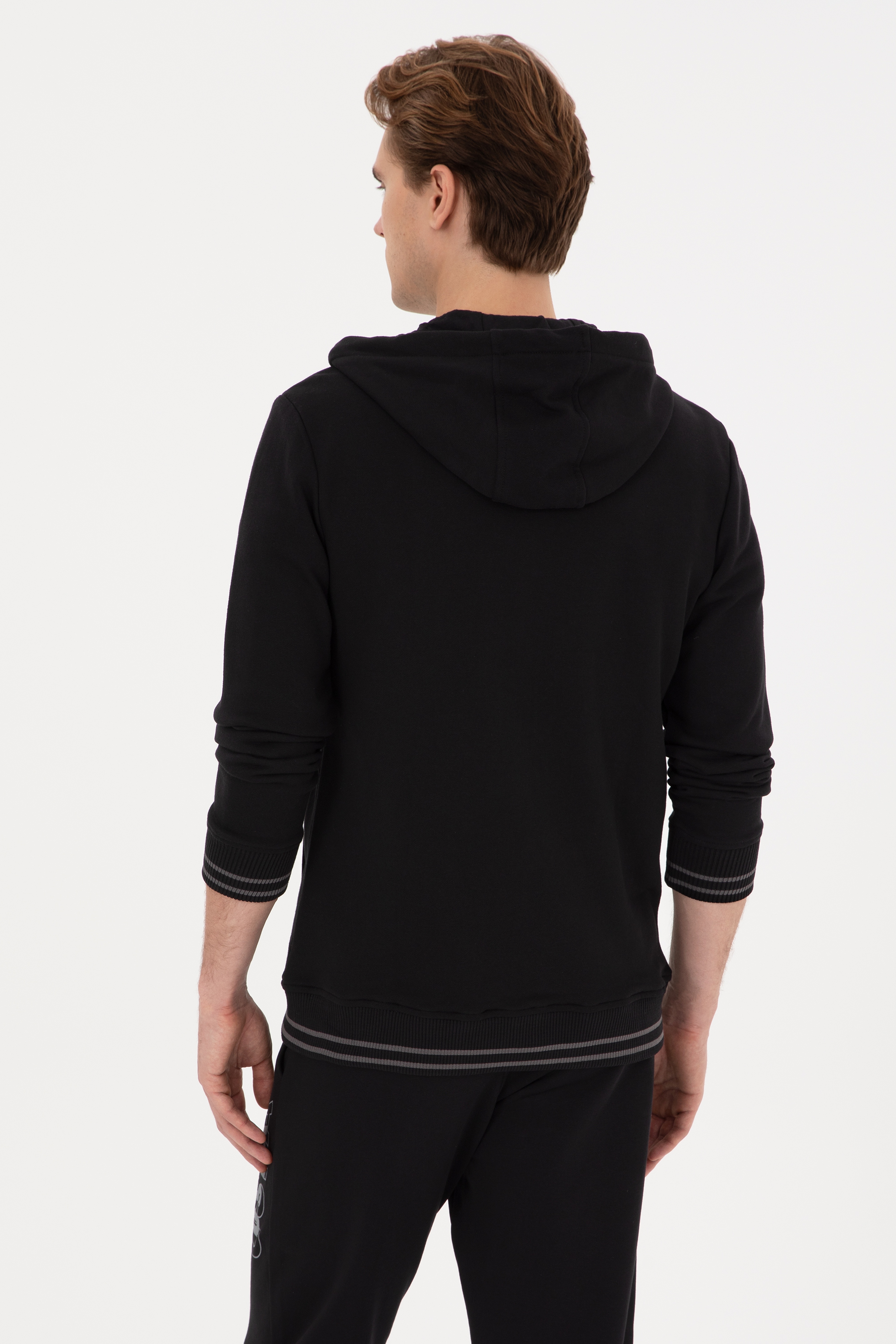Erkek Regular Fit Fermuarlı Kapüşonlu Siyah Örme Hırka - Image 5