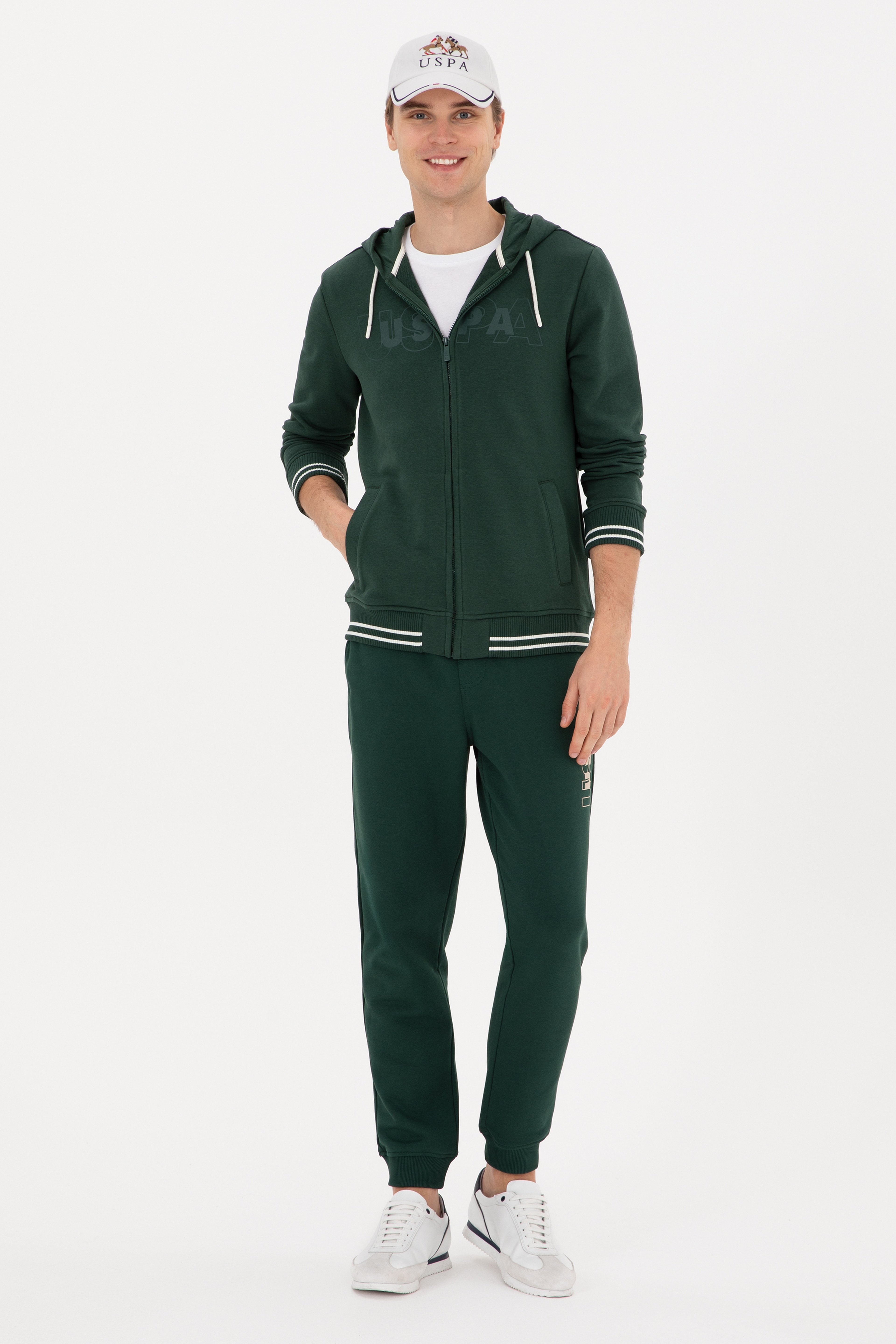 Erkek Regular Fit Fermuarlı Kapüşonlu Koyu Yeşil Örme Hırka - Image 4