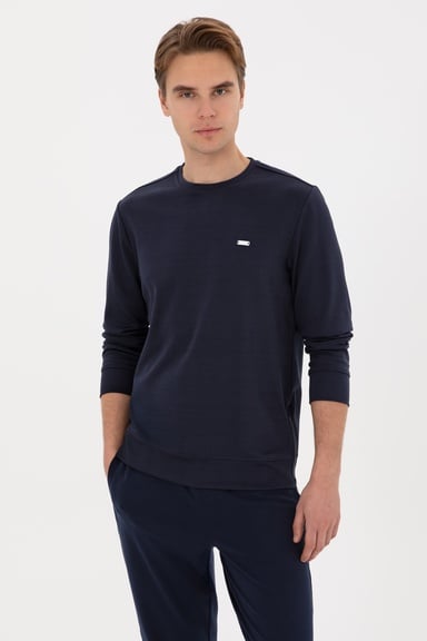 Erkek Regular Fit Bisiklet Yaka Lacivert Sweatshirt