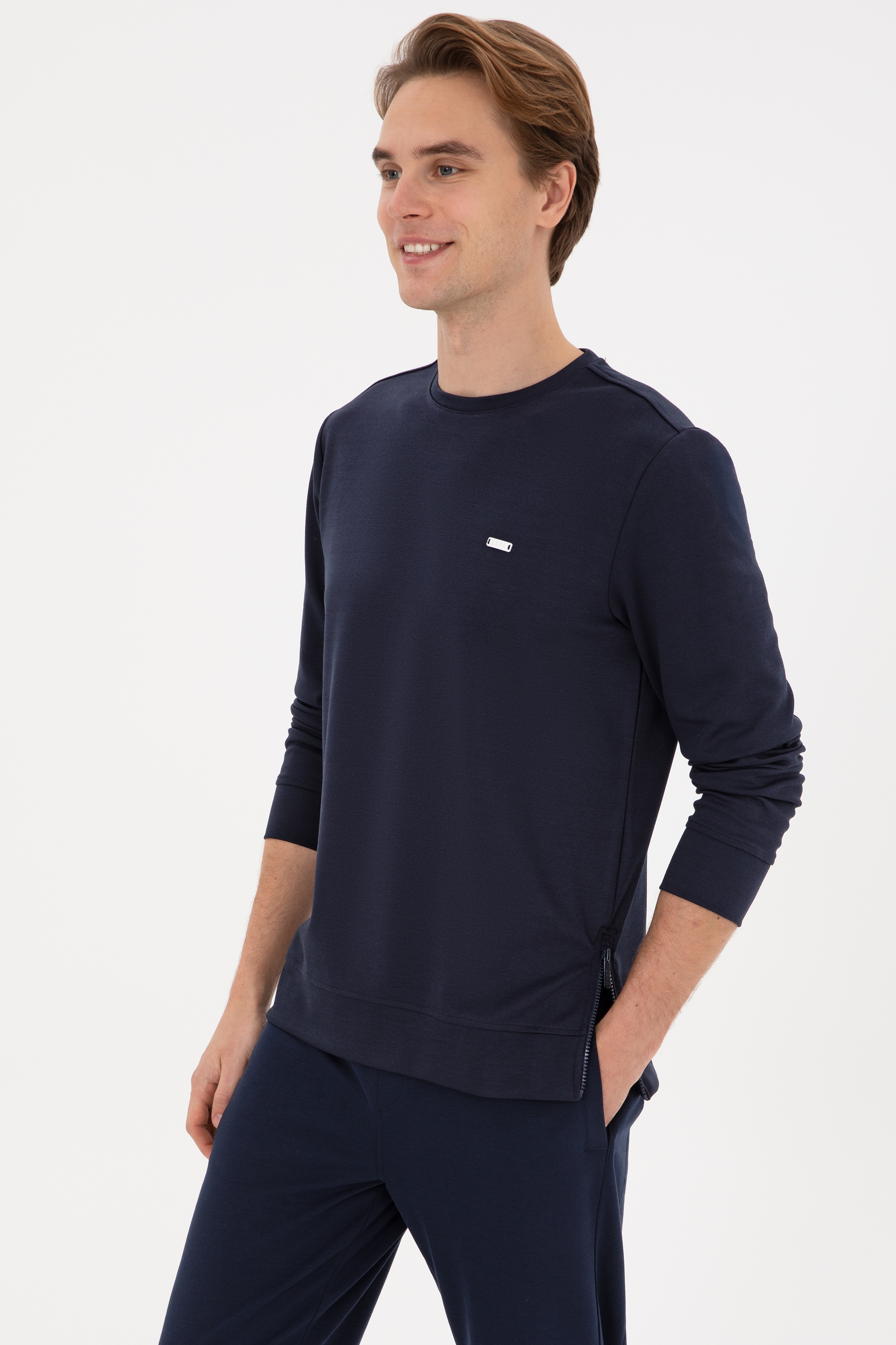 Erkek Regular Fit Bisiklet Yaka Lacivert Sweatshirt - Image 3
