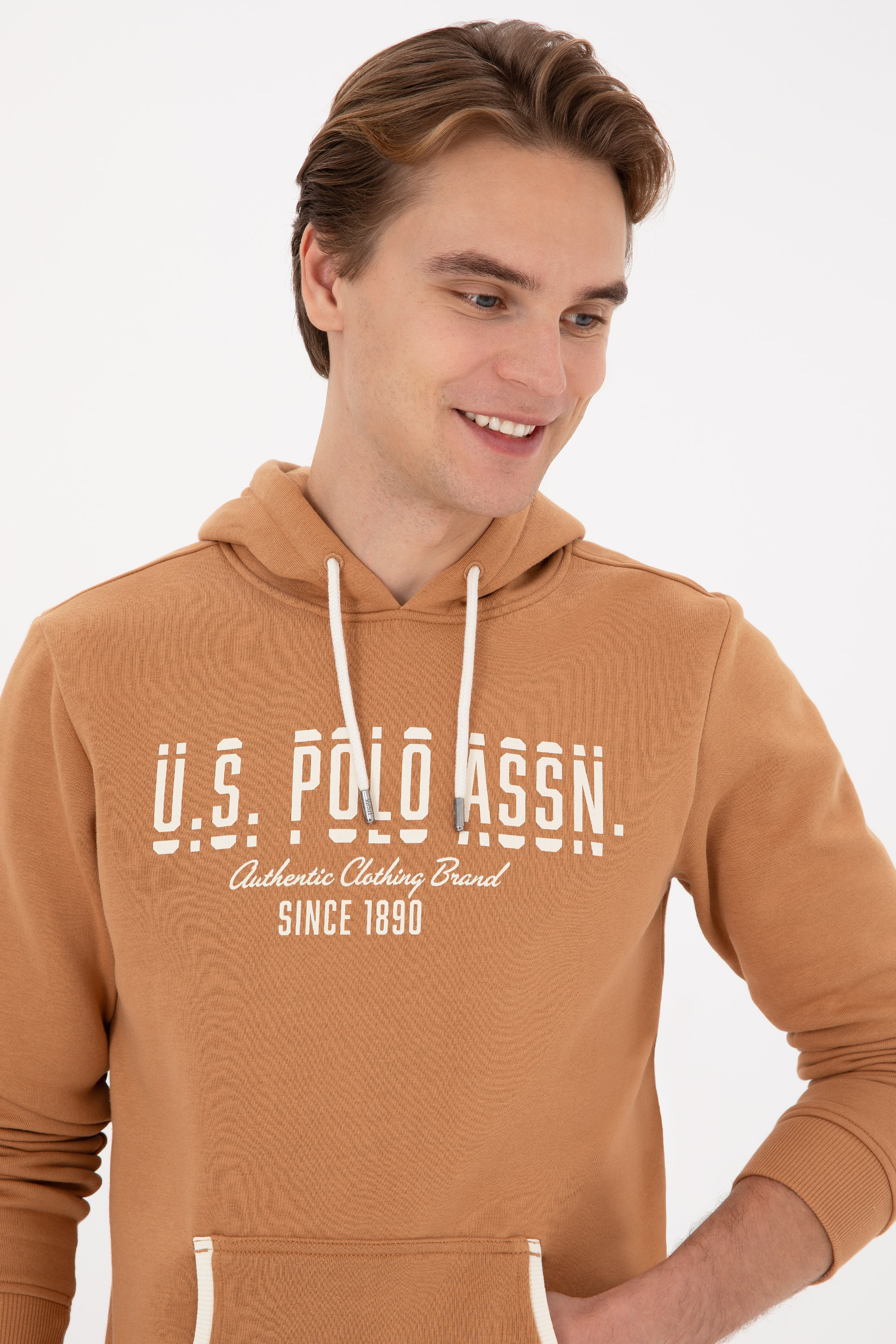 Erkek Regular Fit Kapüşonlu Camel Sweatshirt