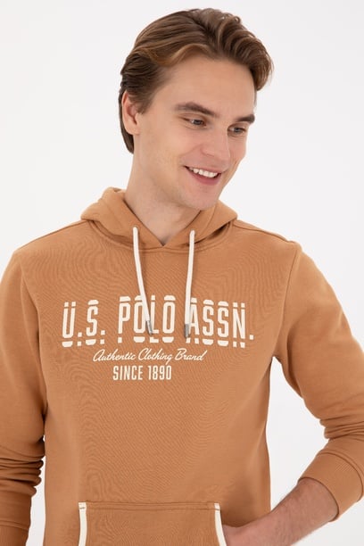 Erkek Regular Fit Kapüşonlu Camel Sweatshirt