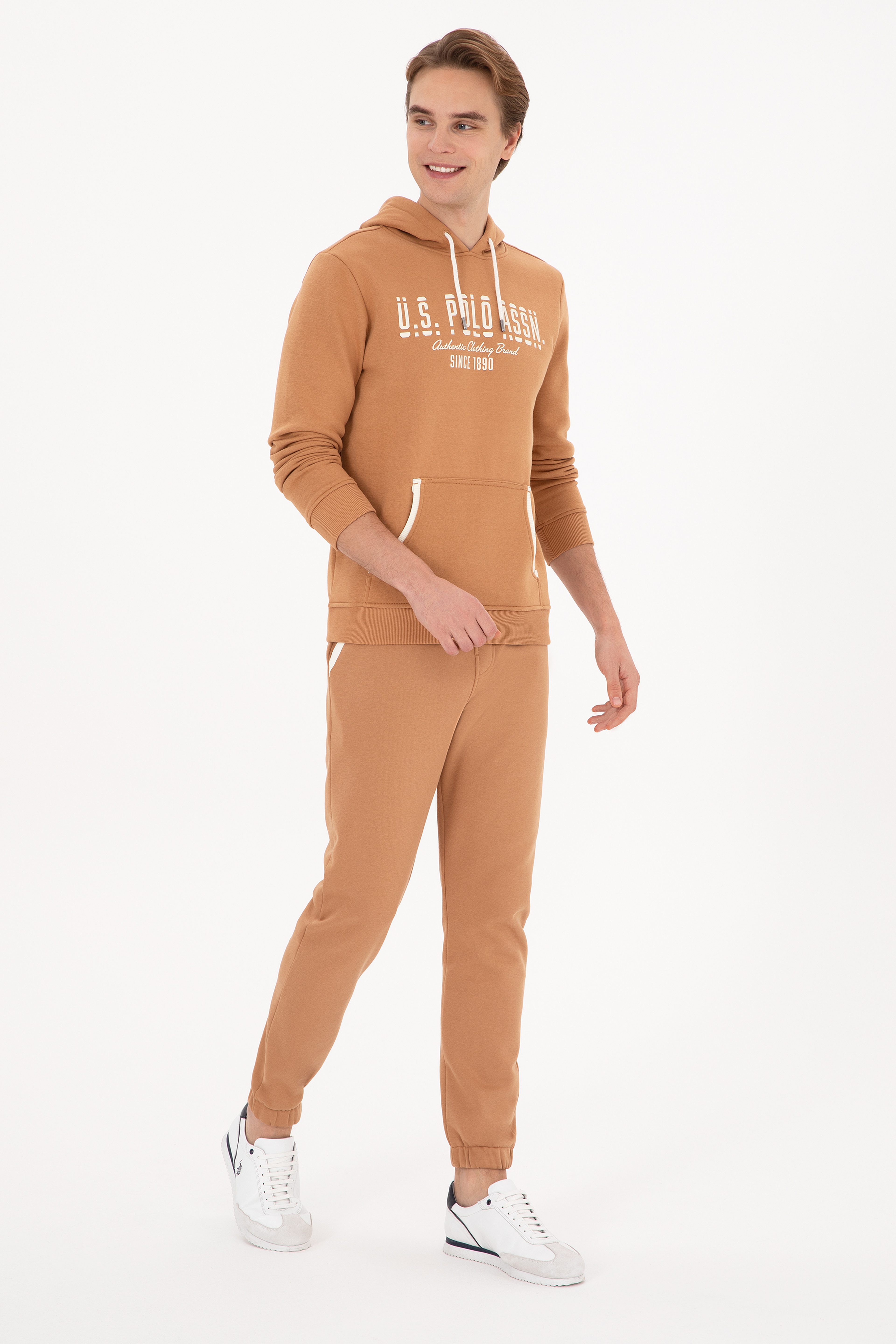 Erkek Regular Fit Kapüşonlu Camel Sweatshirt