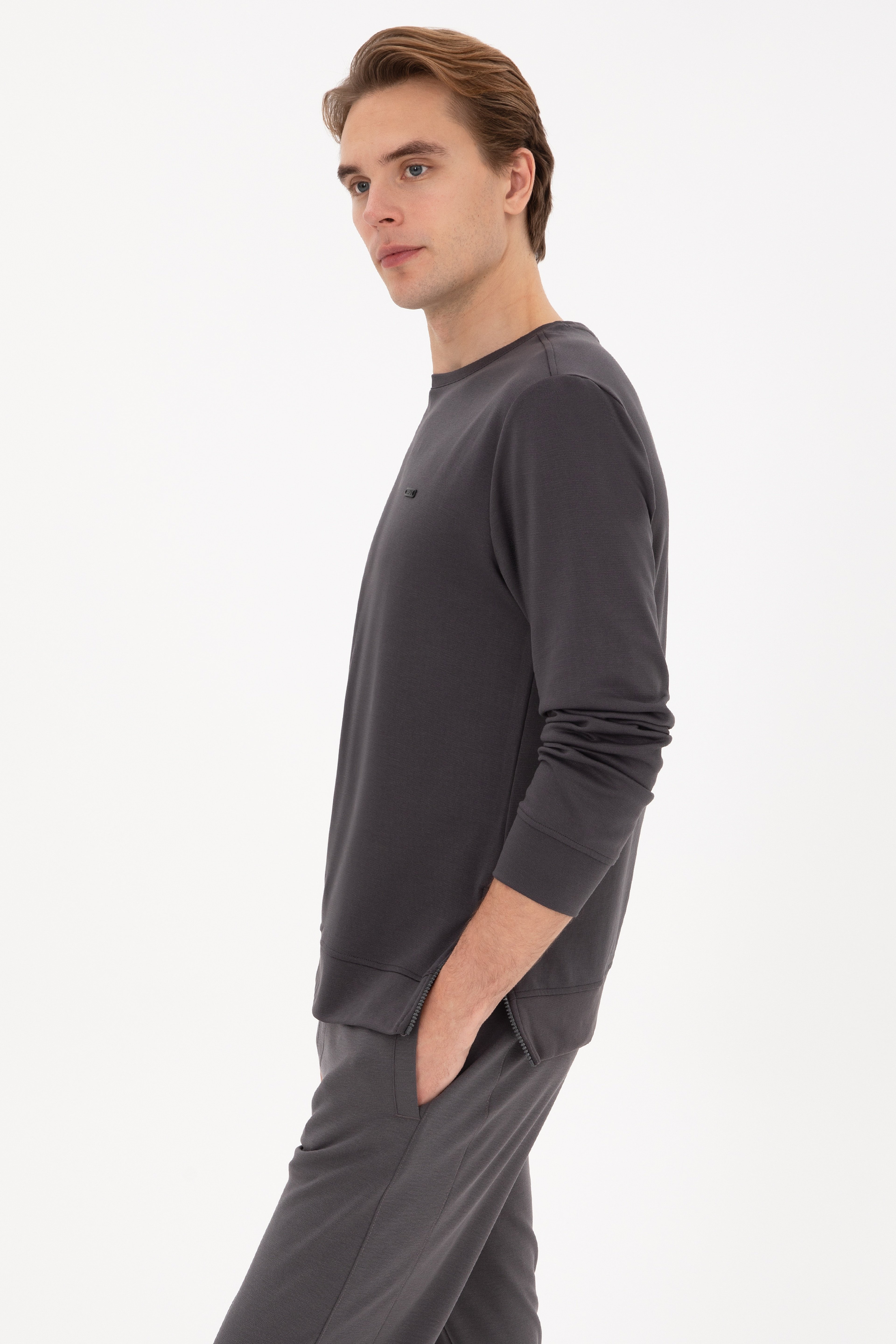 Erkek Regular Fit Bisiklet Yaka Gri Sweatshirt
