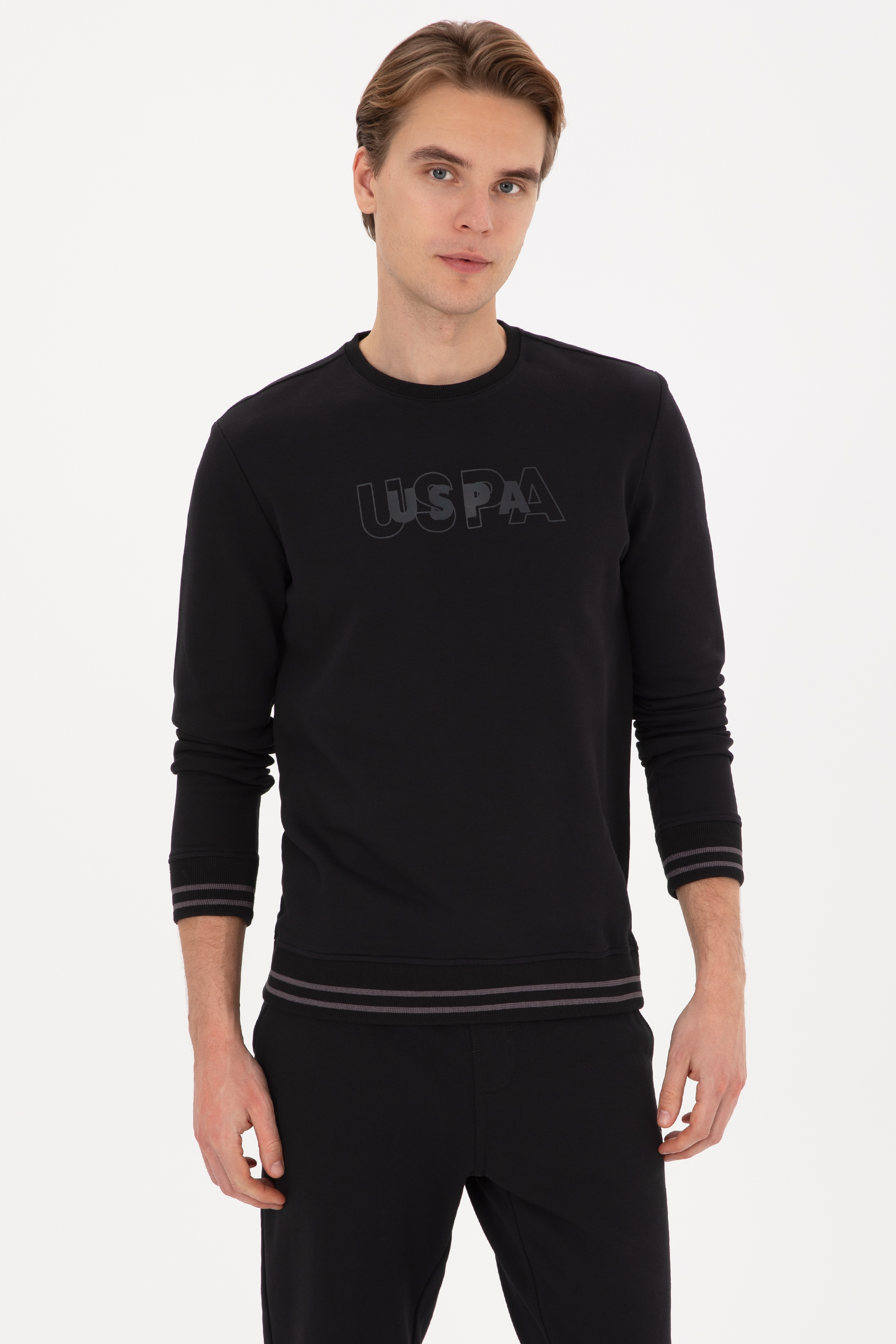 Erkek Regular Fit Bisiklet Yaka Siyah Sweatshirt - Image 1