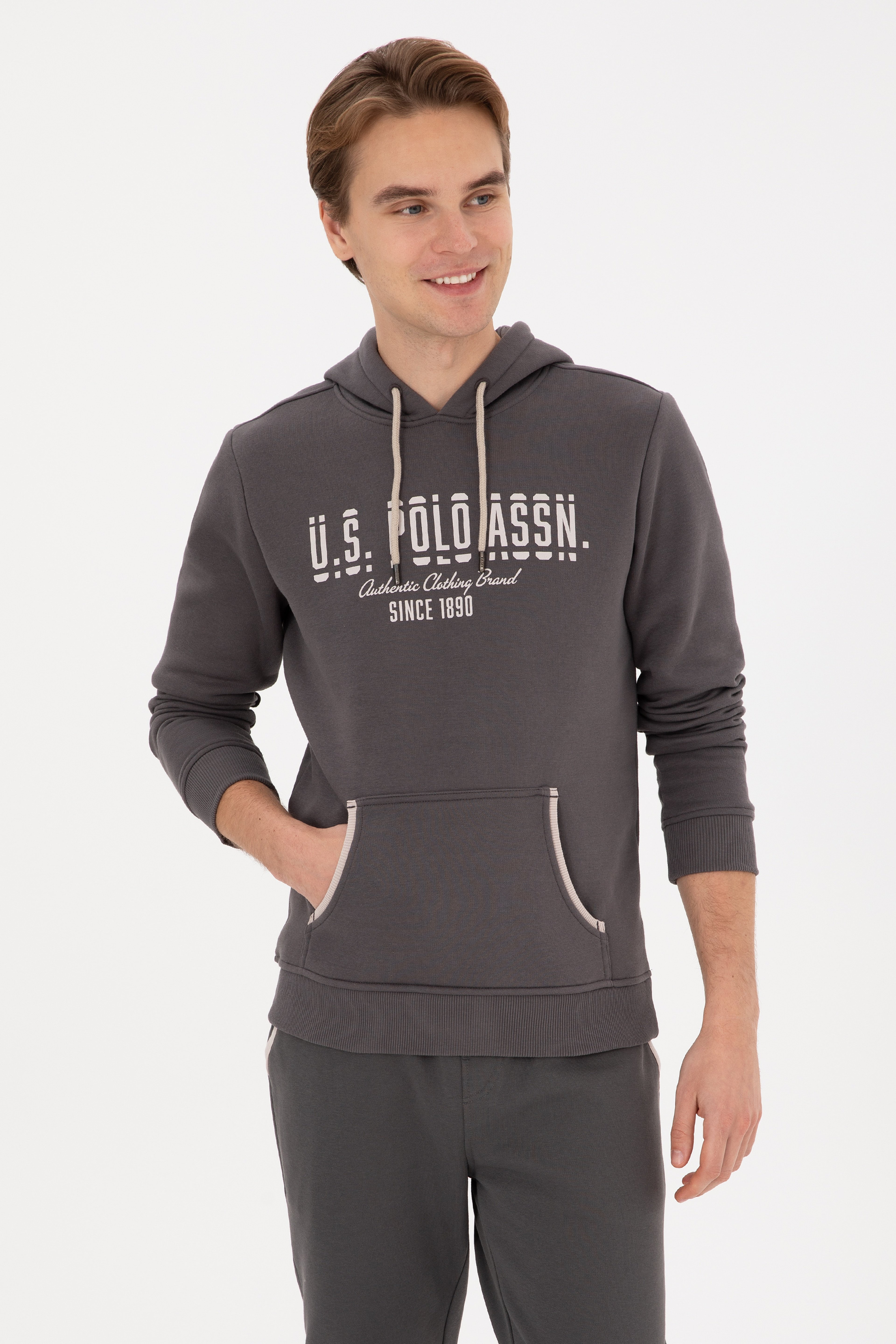 Erkek Regular Fit Kapüşonlu Gri Sweatshirt - Image 3