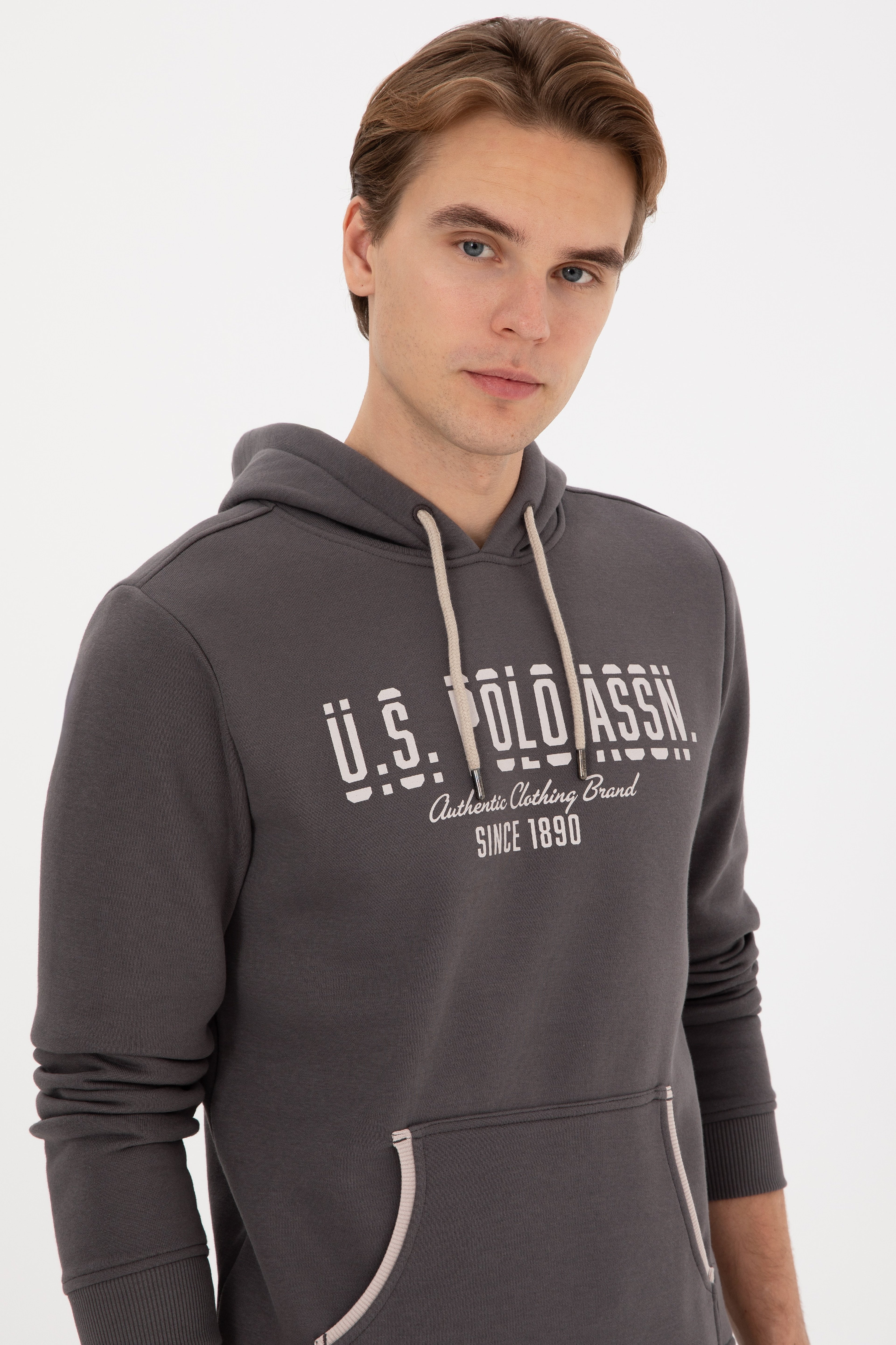 Erkek Regular Fit Kapüşonlu Gri Sweatshirt - Image 2