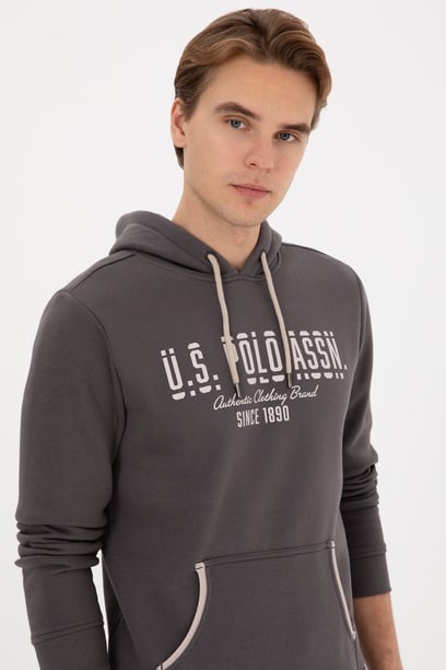 Erkek Regular Fit Kapüşonlu Gri Sweatshirt