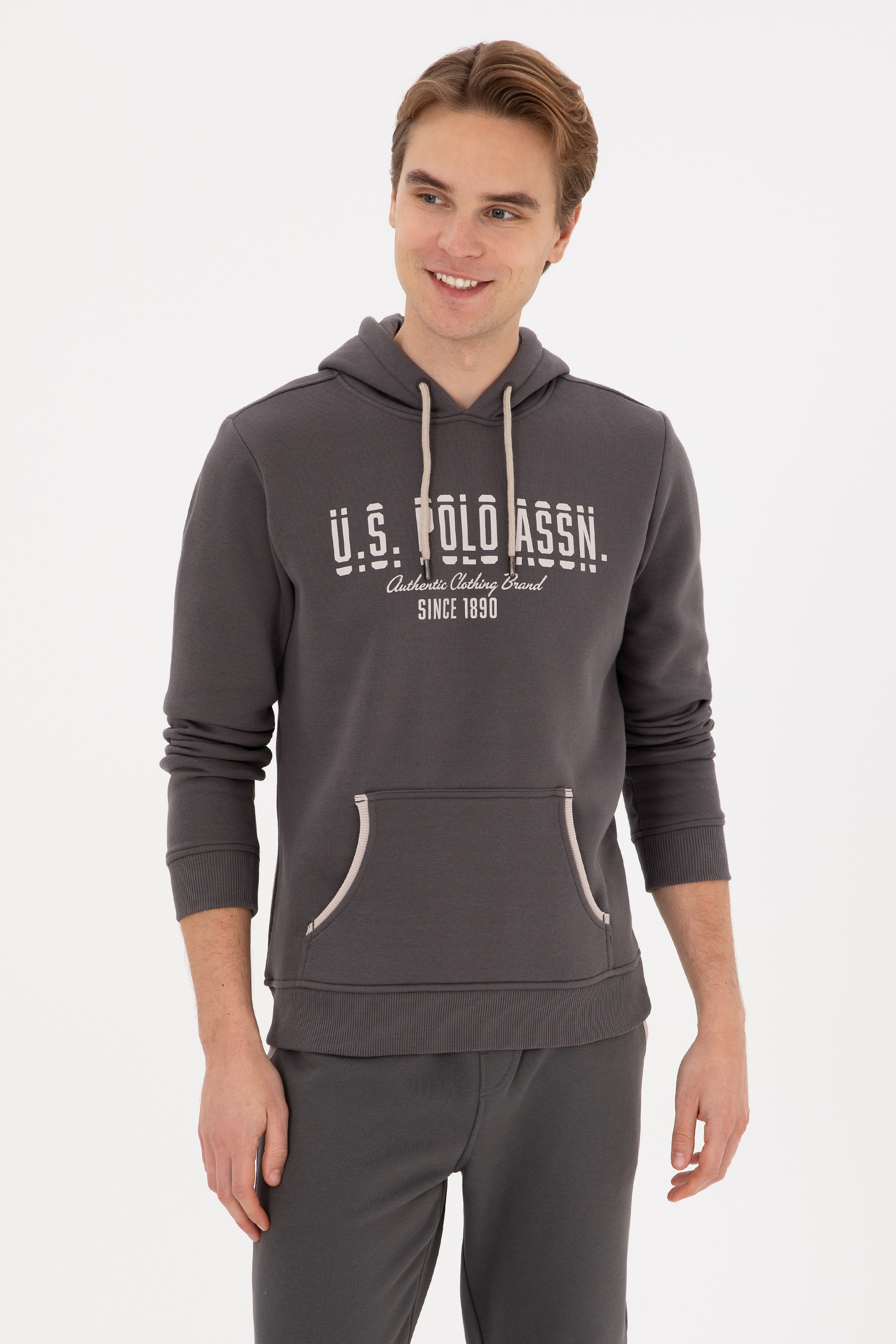 Erkek Regular Fit Kapüşonlu Gri Sweatshirt