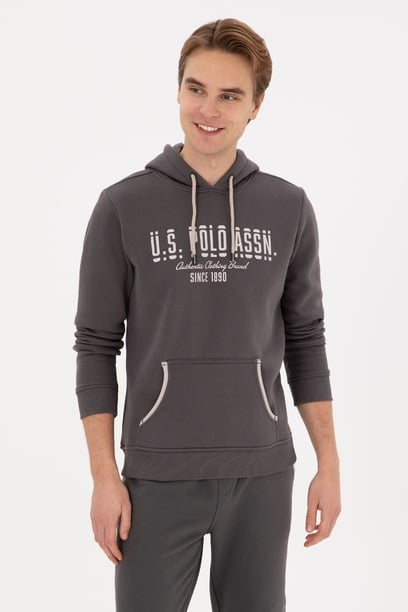 Erkek Regular Fit Kapüşonlu Gri Sweatshirt