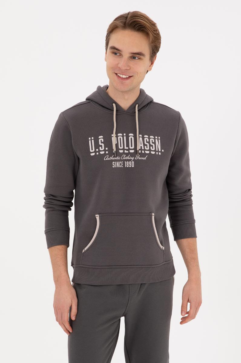 Erkek Regular Fit Kapüşonlu Gri Sweatshirt