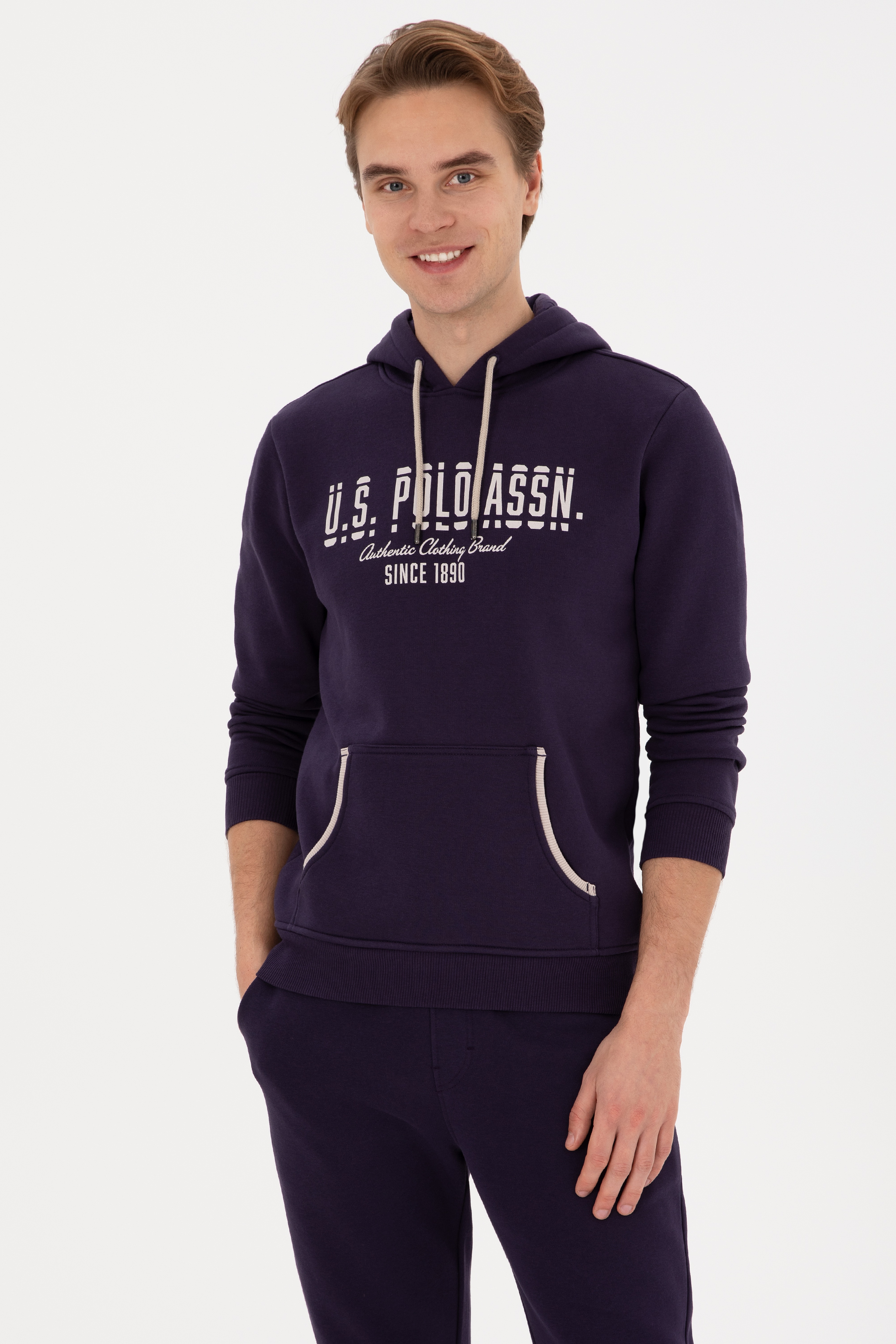 Erkek Regular Fit Kapüşonlu Mürdüm Sweatshirt - Image 1