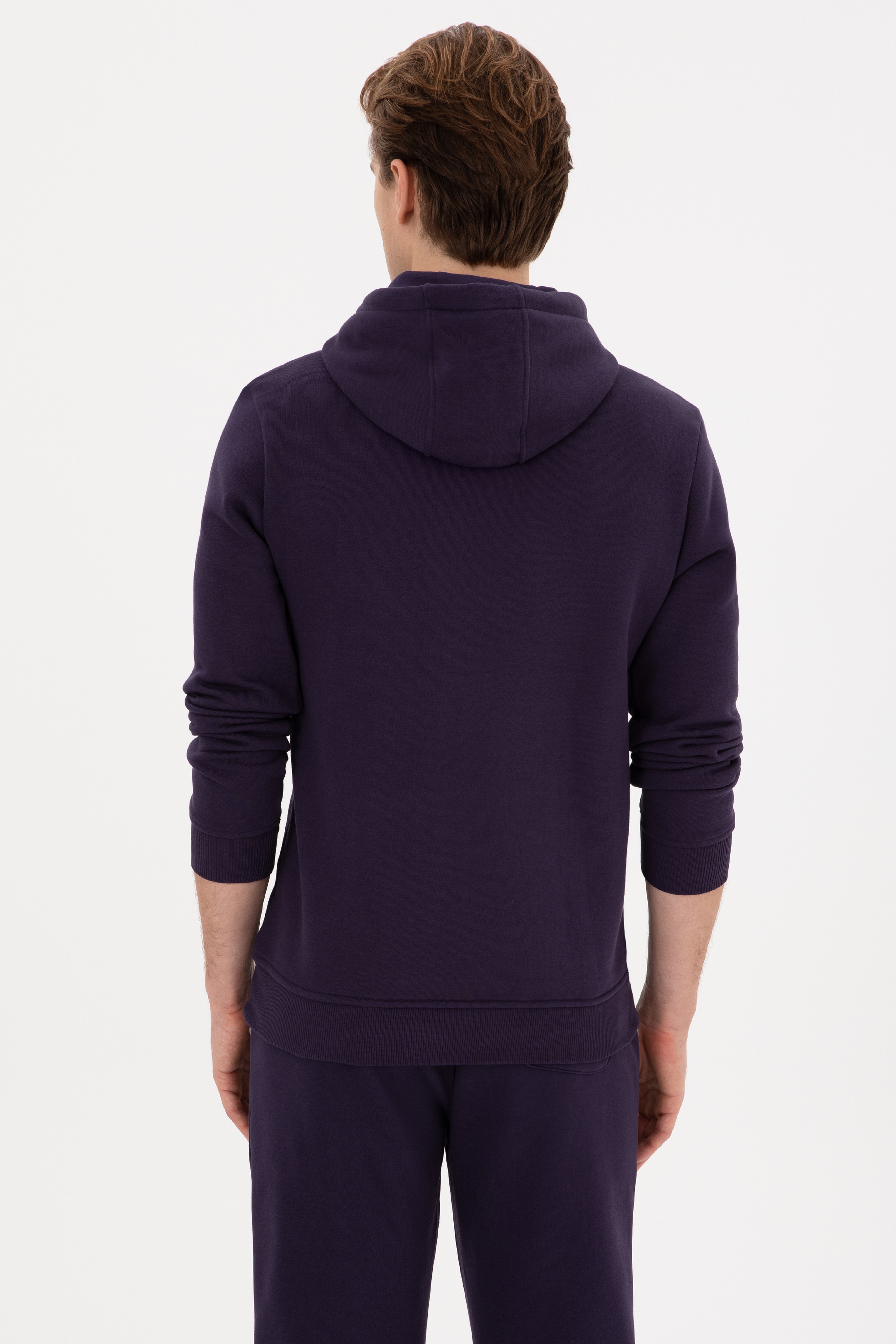 Erkek Regular Fit Kapüşonlu Mürdüm Sweatshirt - Image 5