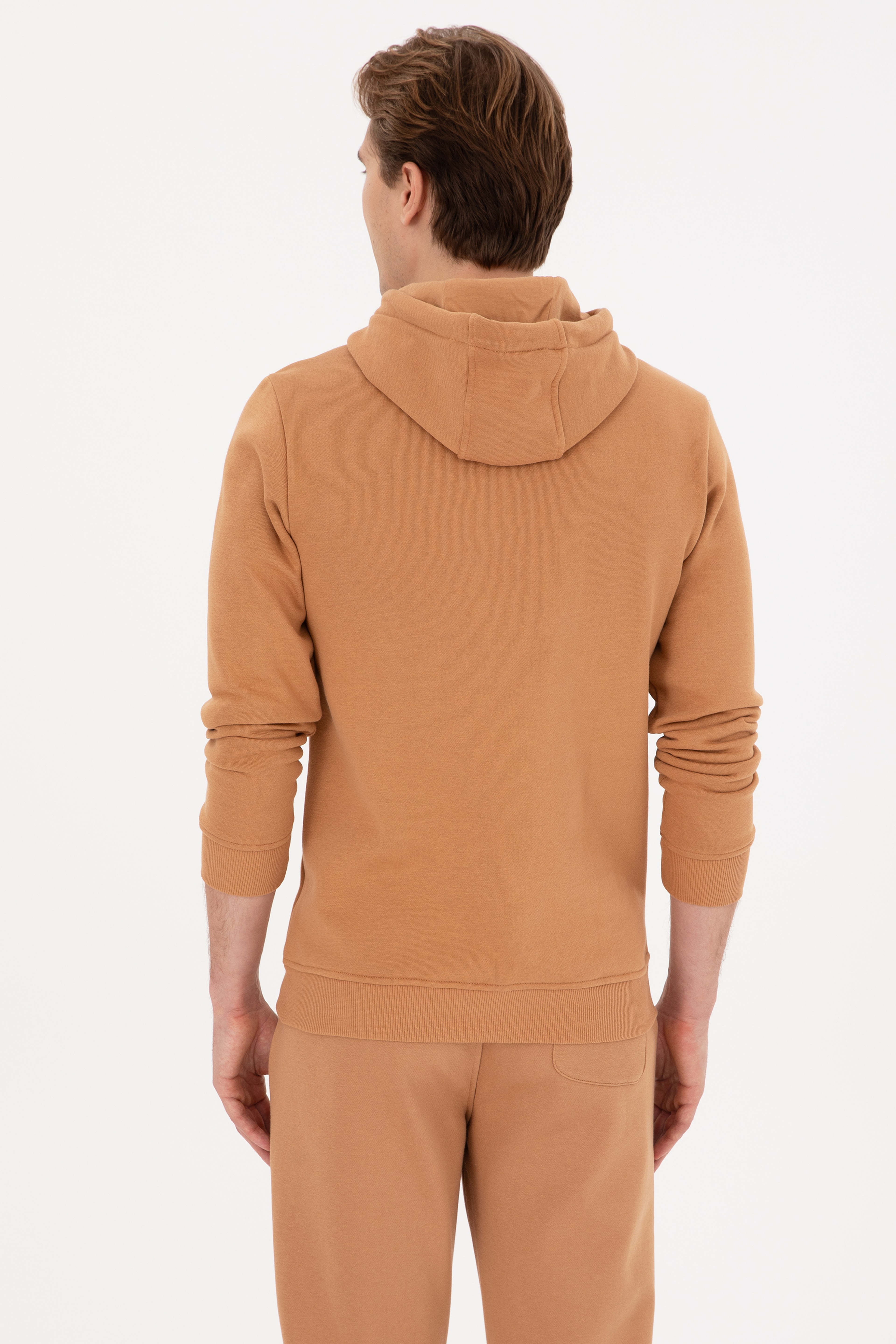 Erkek Regular Fit Kapüşonlu Camel Sweatshirt - Image 5