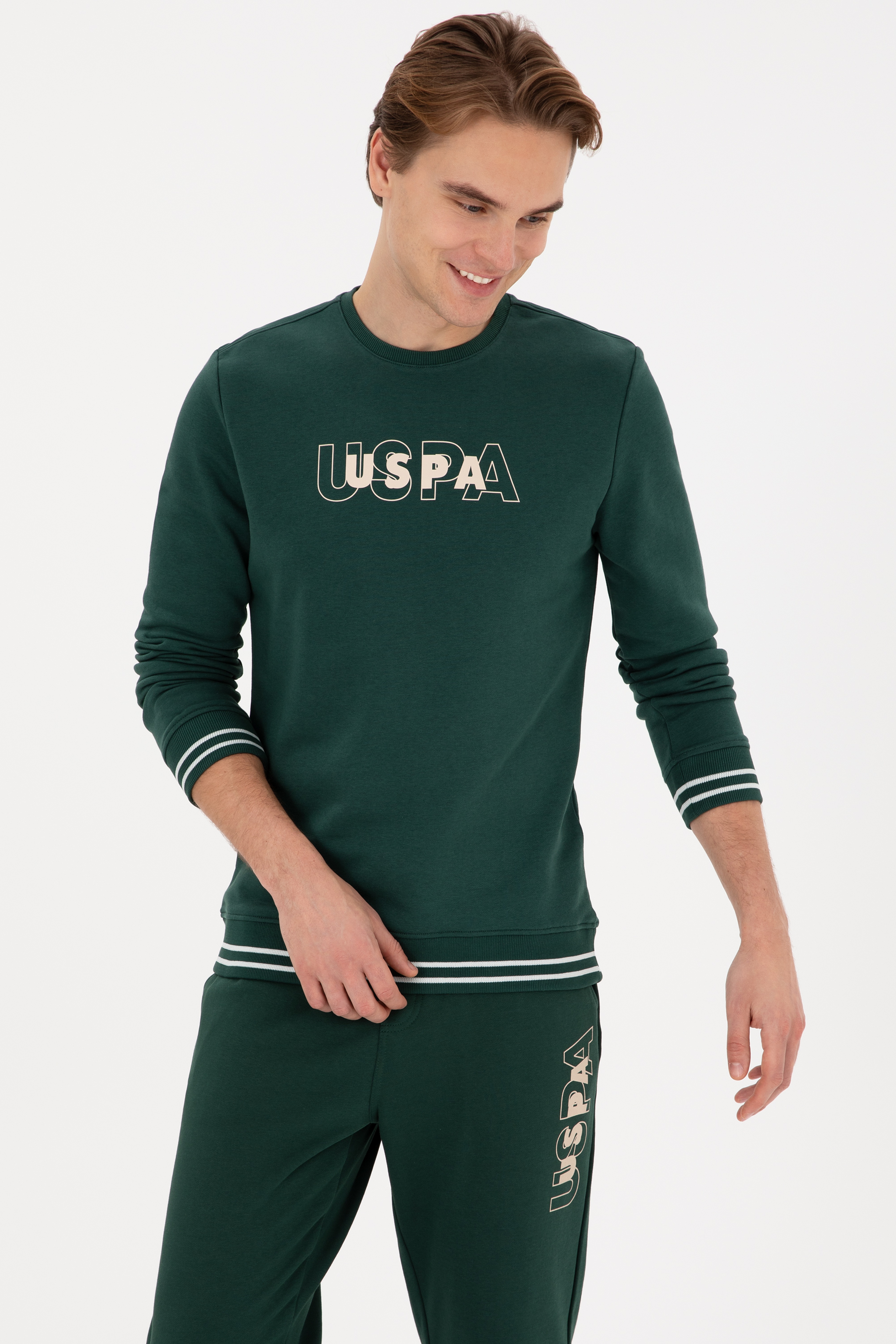 Erkek Regular Fit Bisiklet Yaka Koyu Yeşil Sweatshirt - Image 3