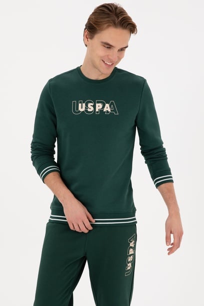 Erkek Regular Fit Bisiklet Yaka Koyu Yeşil Sweatshirt