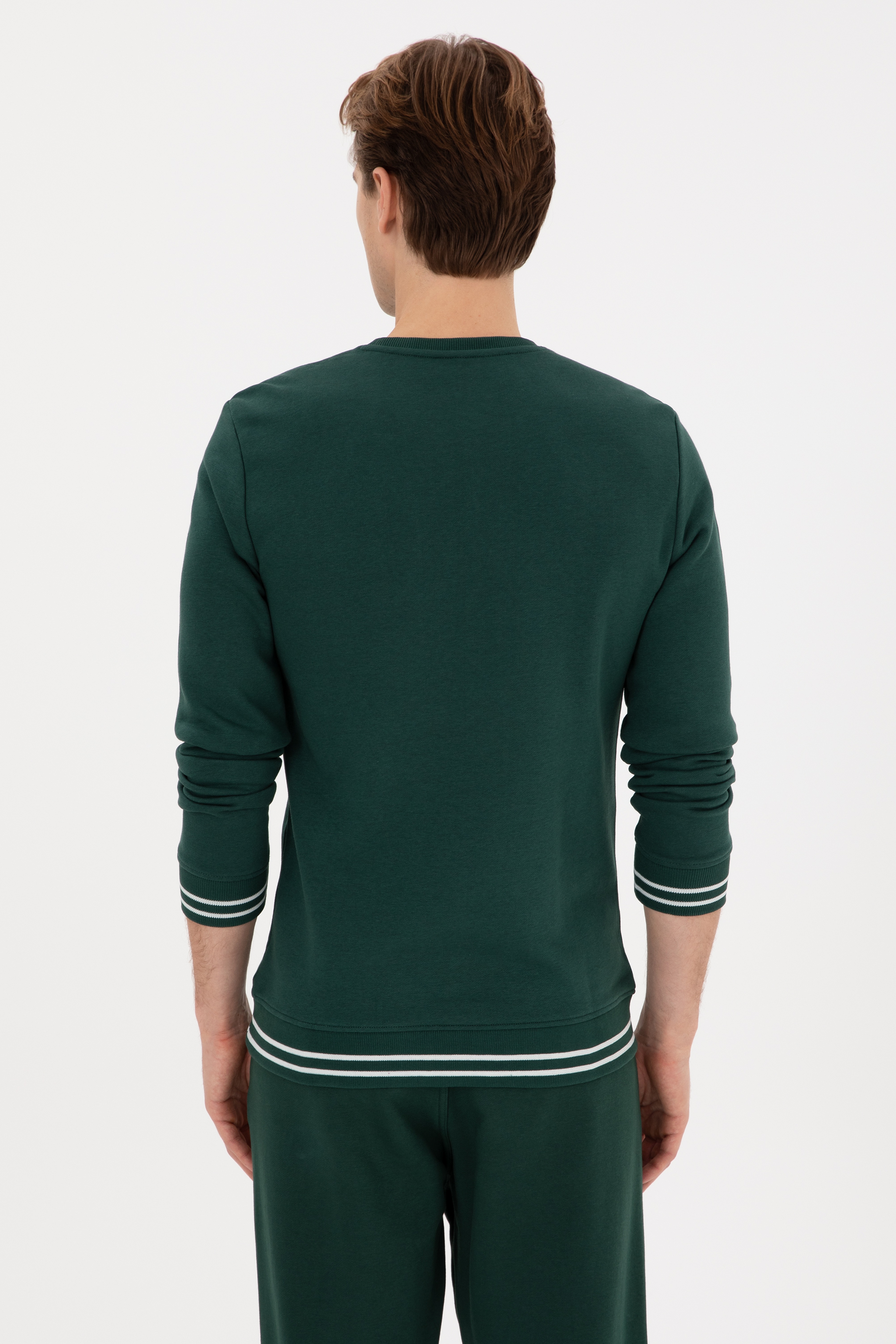 Erkek Regular Fit Bisiklet Yaka Koyu Yeşil Sweatshirt - Image 5