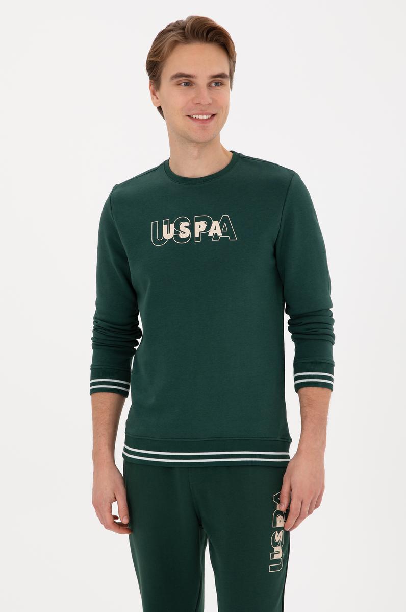 Erkek Regular Fit Bisiklet Yaka Koyu Yeşil Sweatshirt