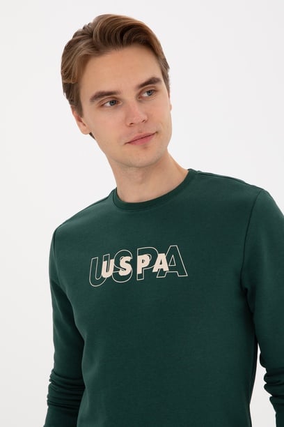 Erkek Regular Fit Bisiklet Yaka Koyu Yeşil Sweatshirt