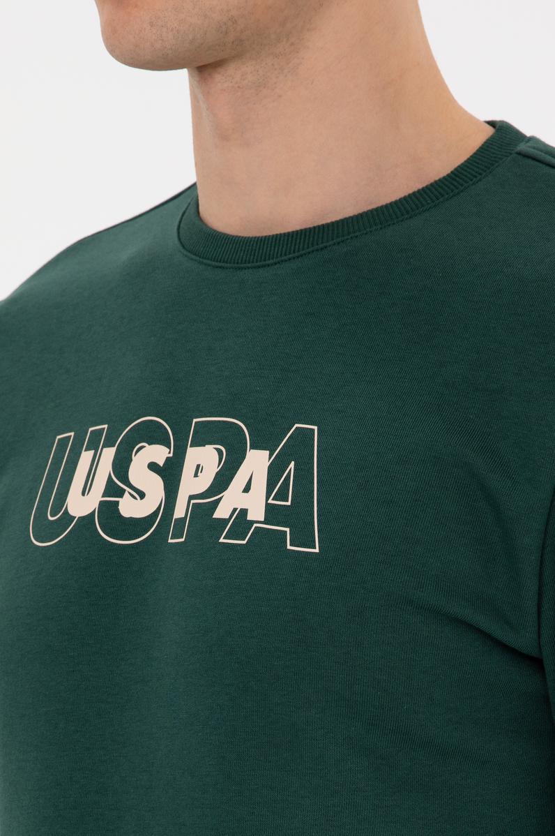 Erkek Regular Fit Bisiklet Yaka Koyu Yeşil Sweatshirt