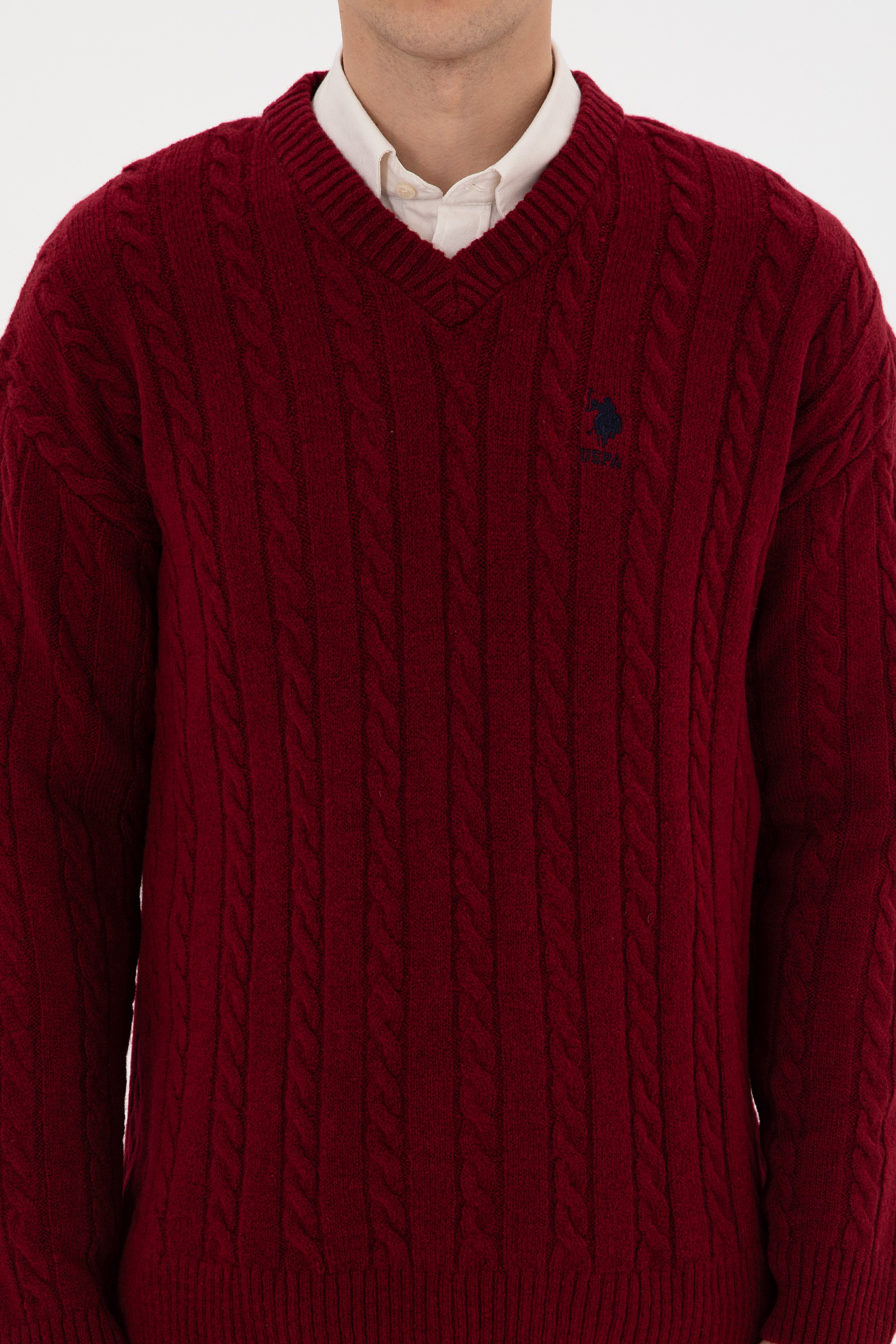 Erkek Bordo Comfort Fit V Yaka Kazak - Image 6